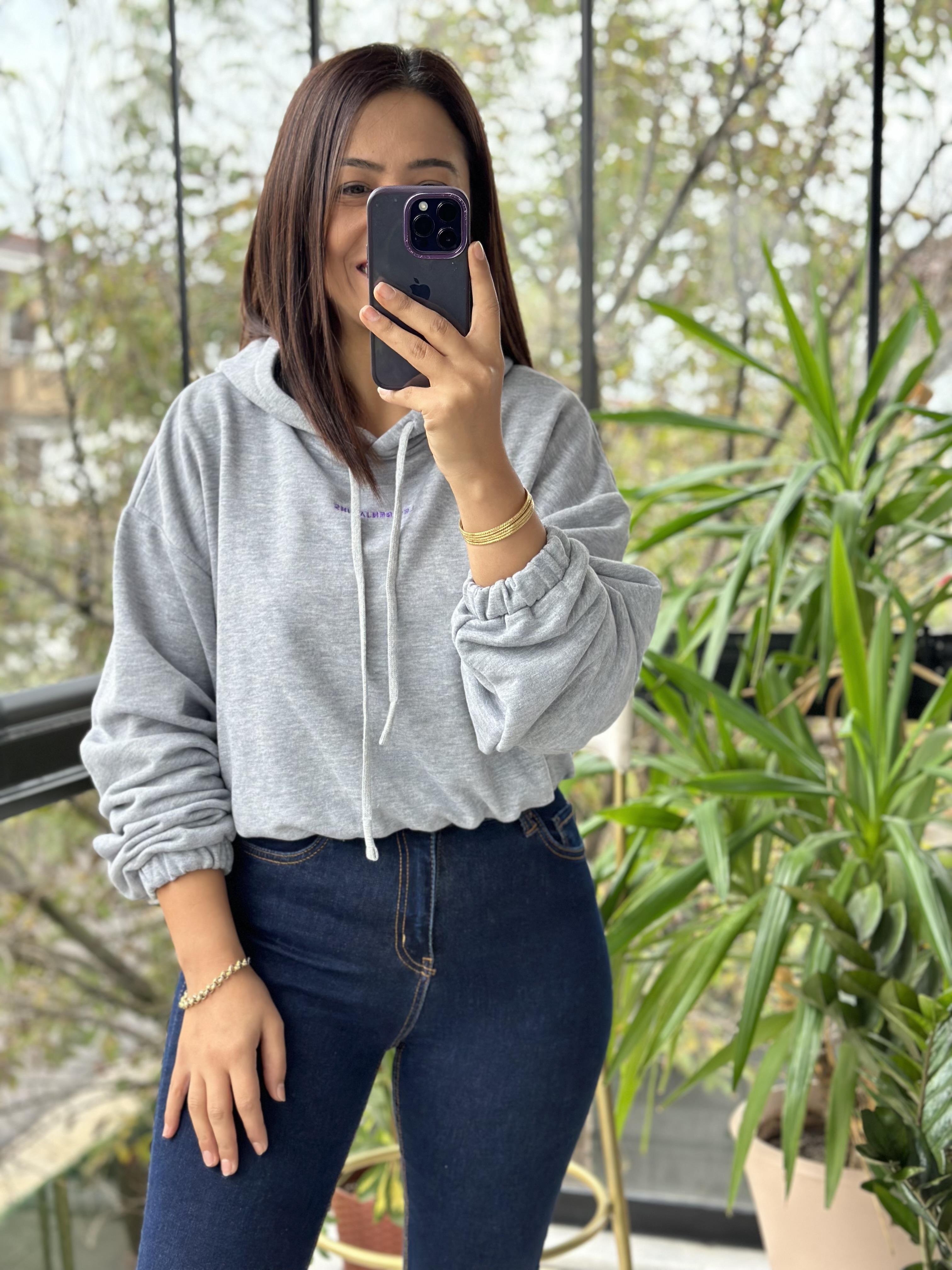 Beli Lastikli Sweatshirt Gri