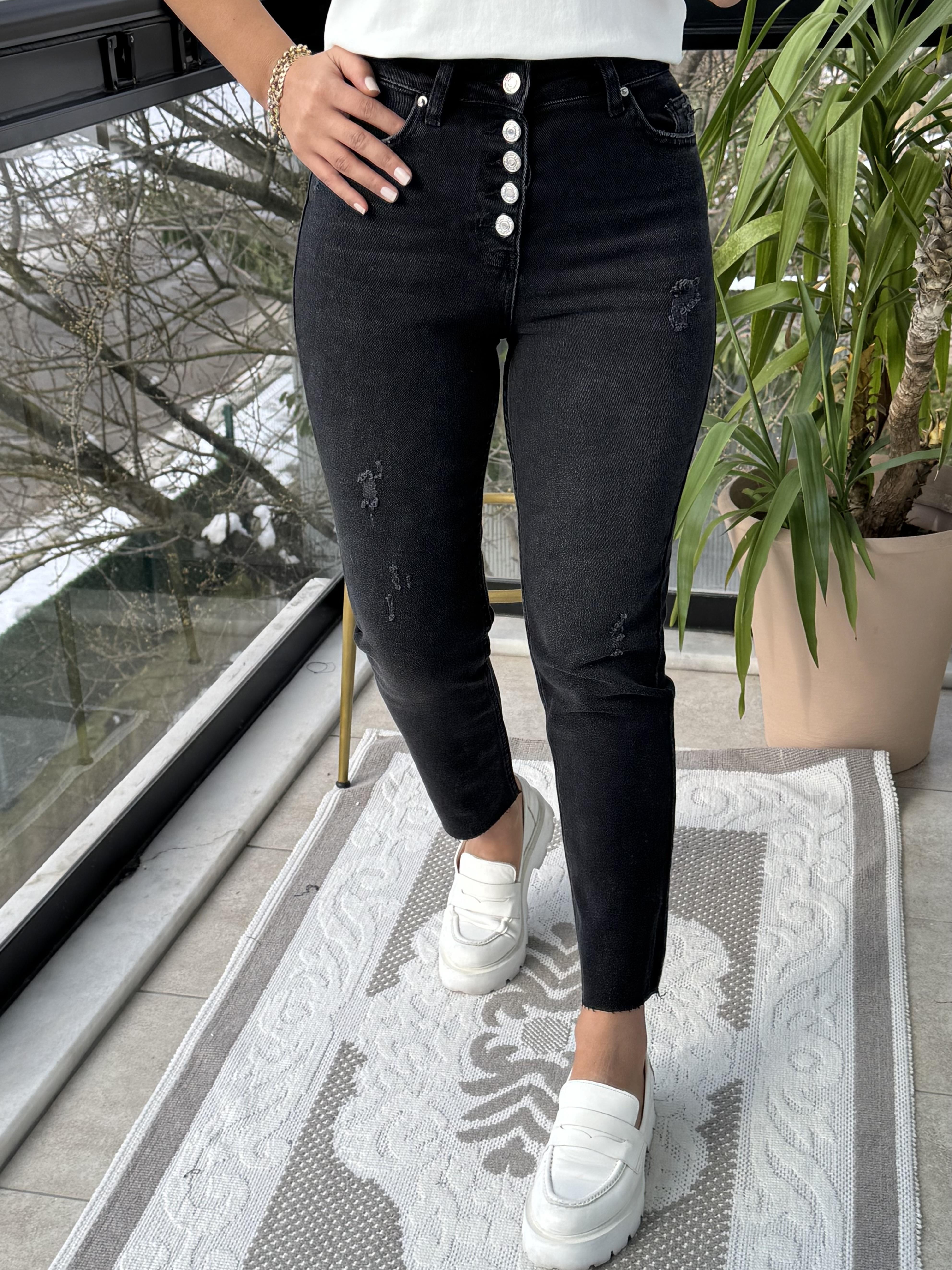 Beş Düğme Premium Kalite Kesik Paça Jean Antrasit