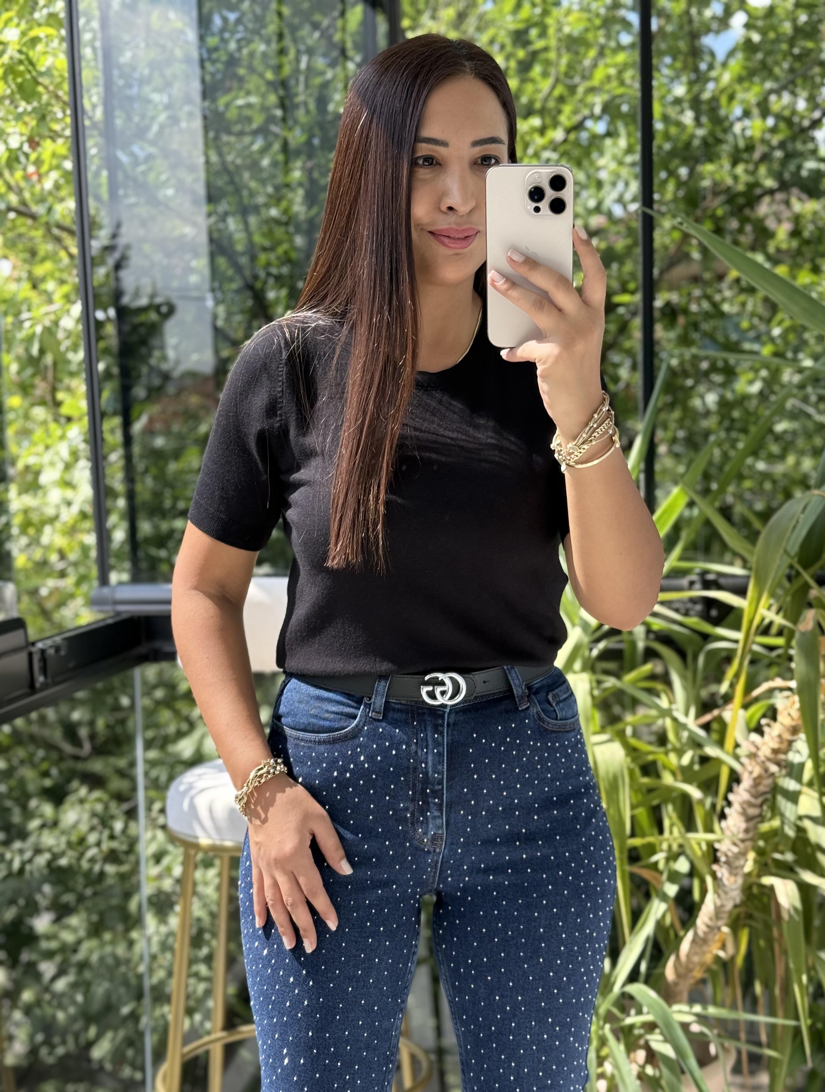 Bisiklet Yaka Kısa Kol Basic Triko Bluz Siyah