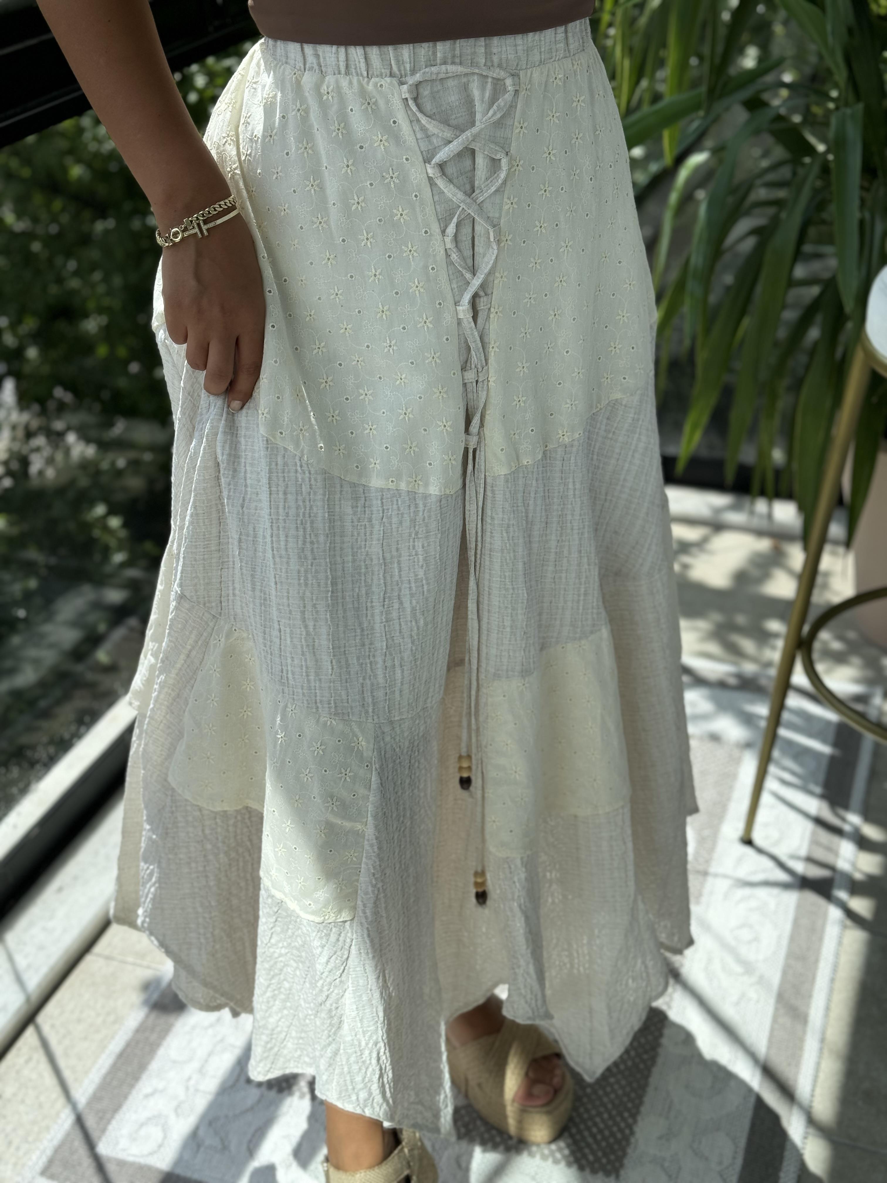 Brode Parçalı Etek Ekru