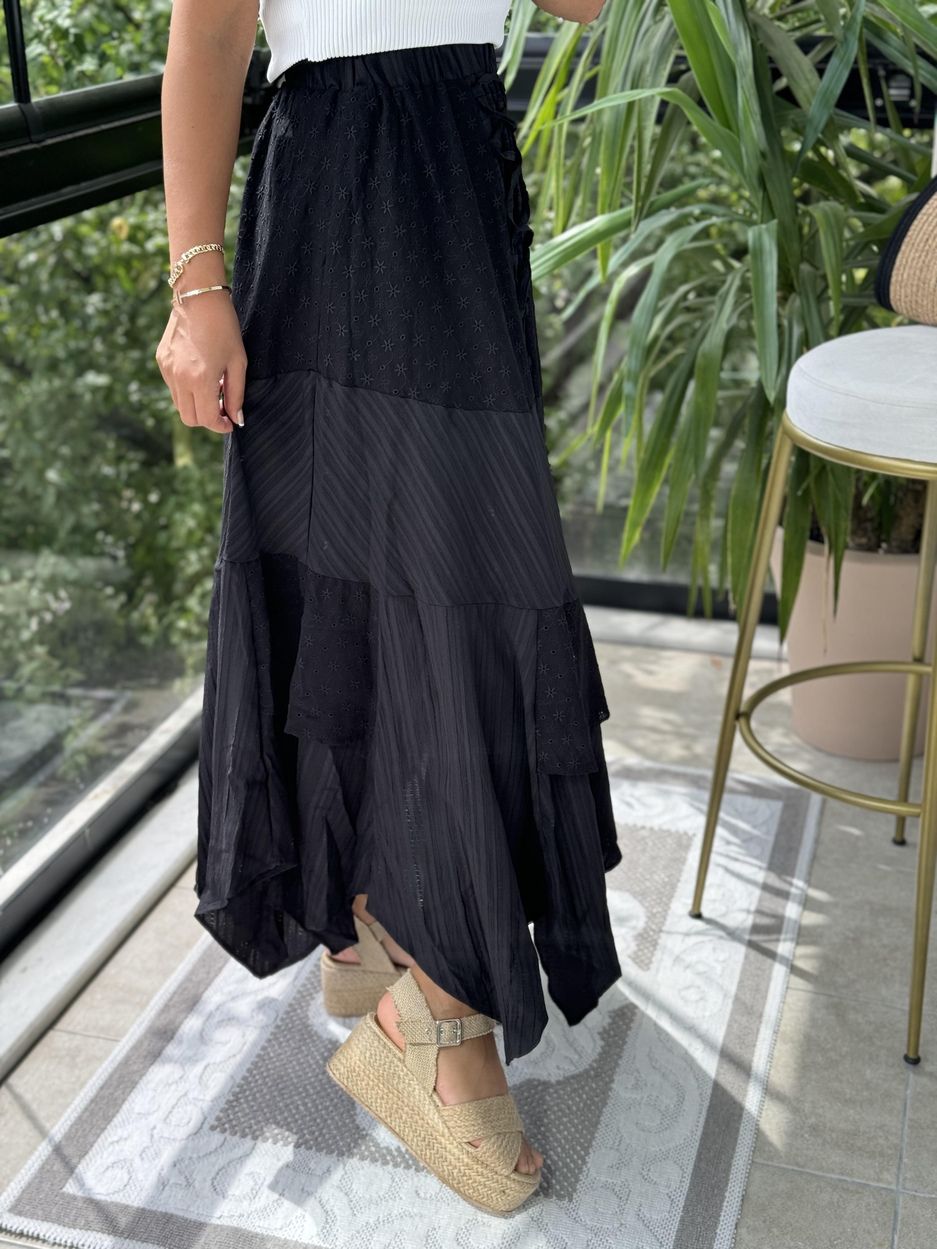 Brode Parçalı Etek Siyah