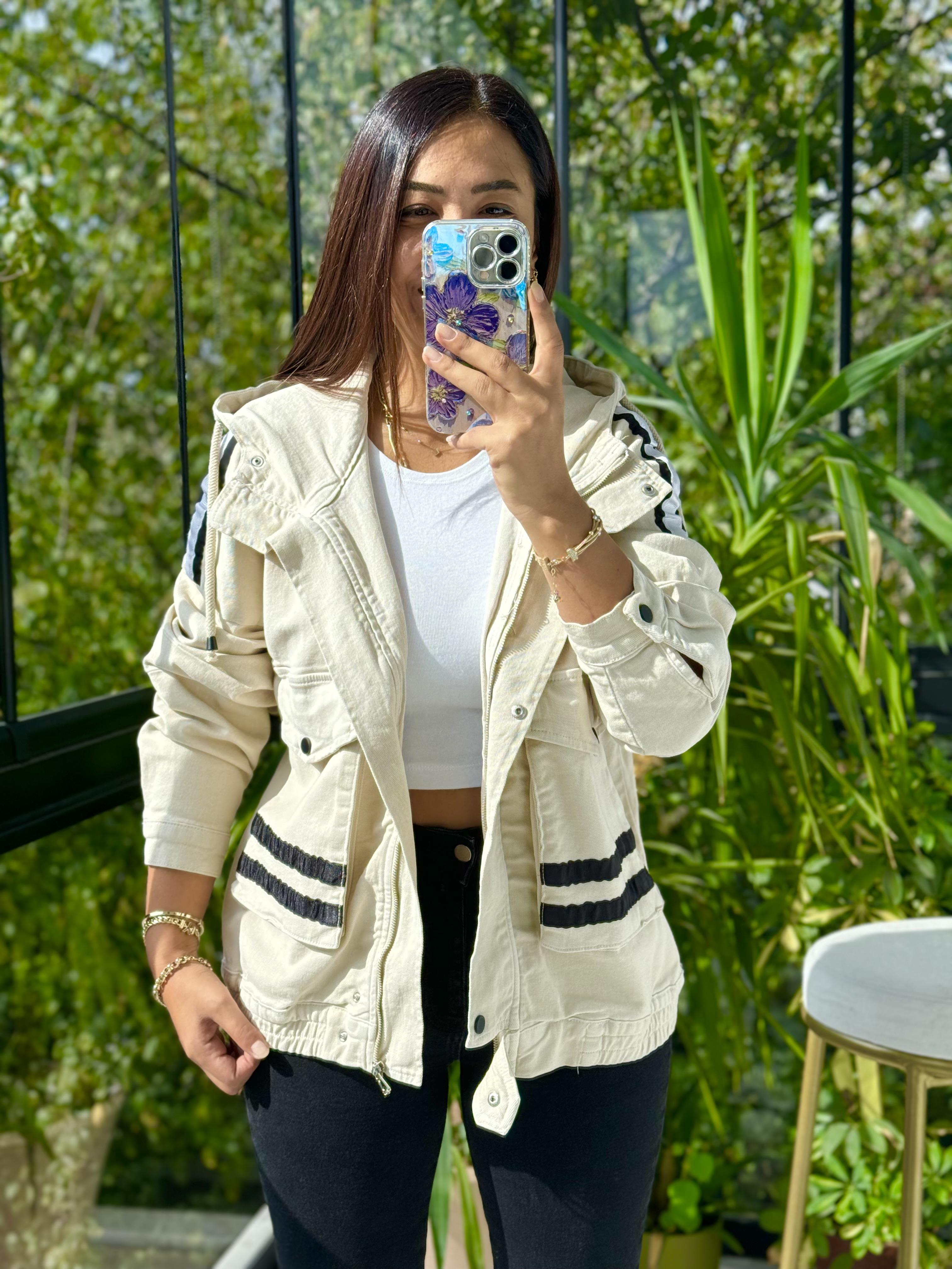 Şeritli Gabardin Ceket Taş