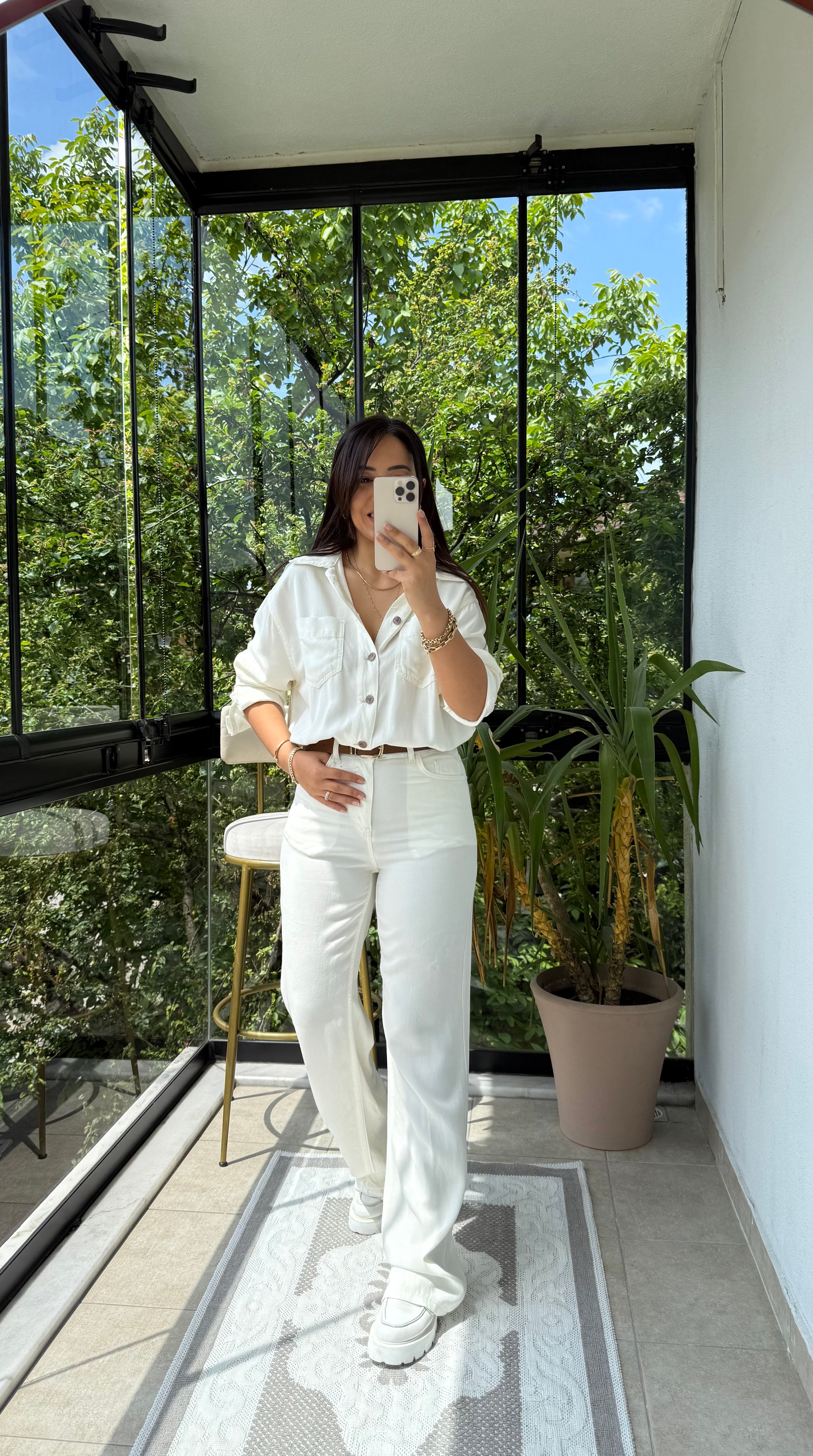 Beli Büzgülü İnce Tulum Krem