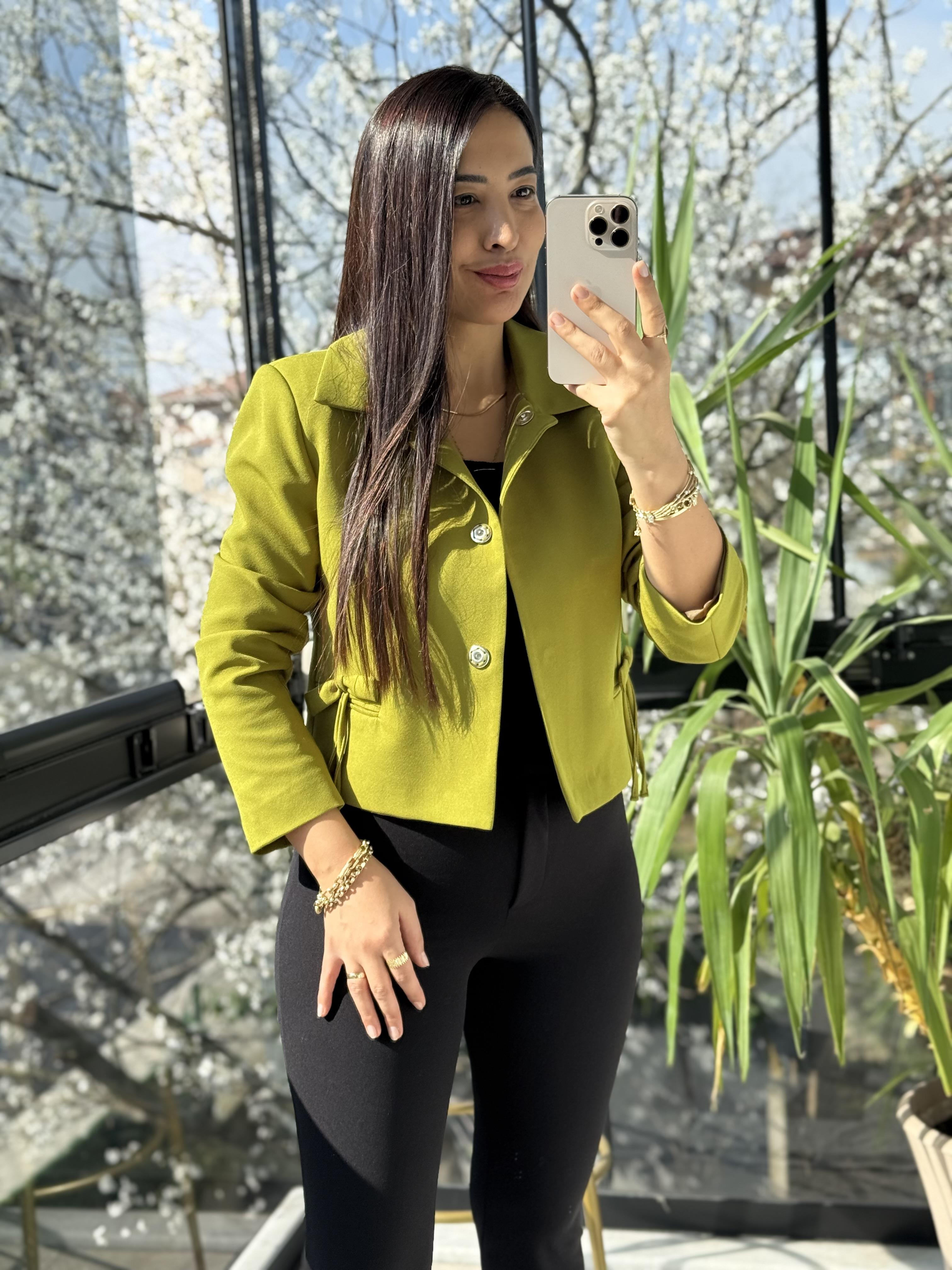 Uzun Kol Fiyonklu Blazer Ceket Kivi Yeşili