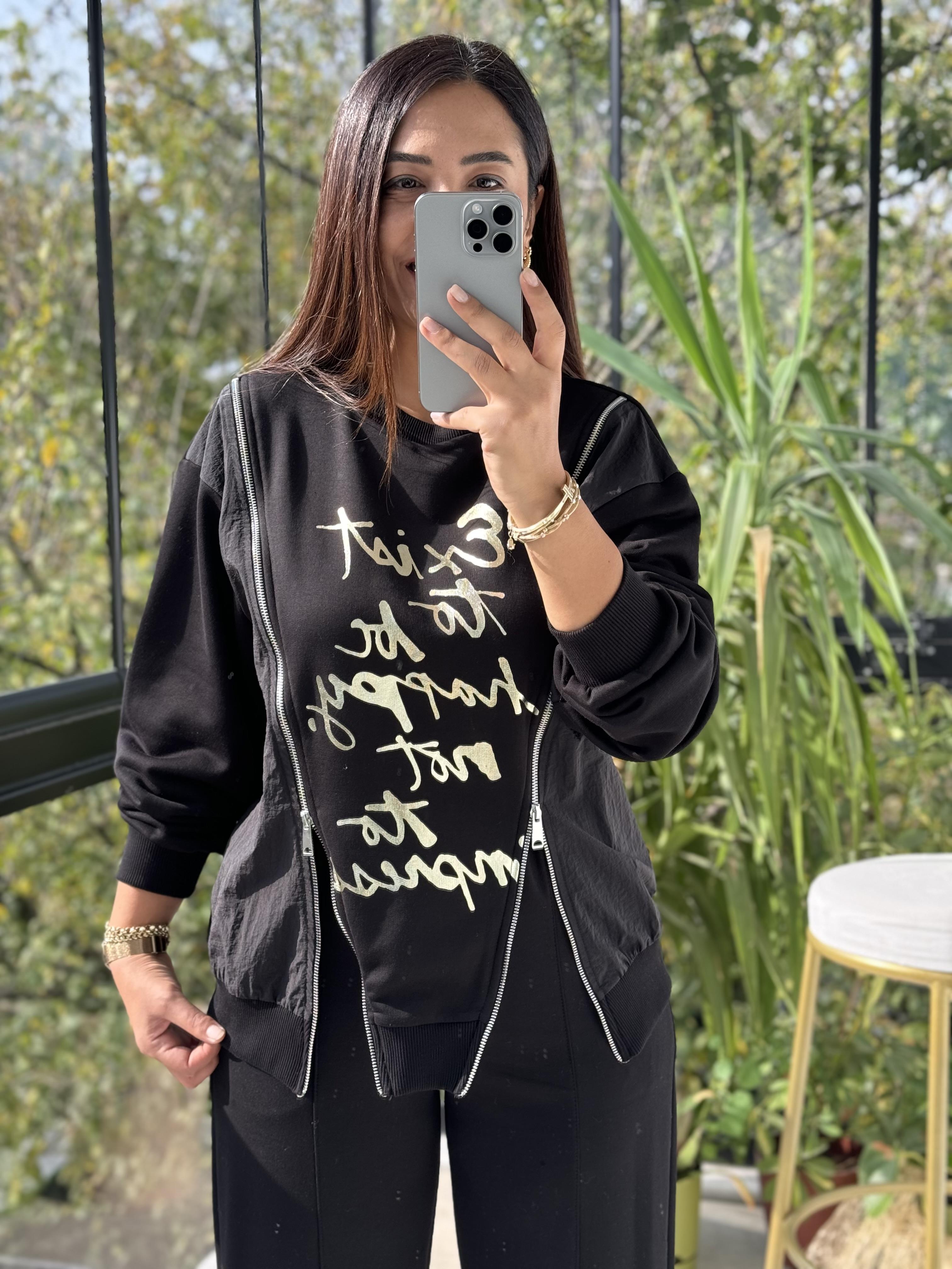 Çift Fermuarlı Sweatshirt Siyah