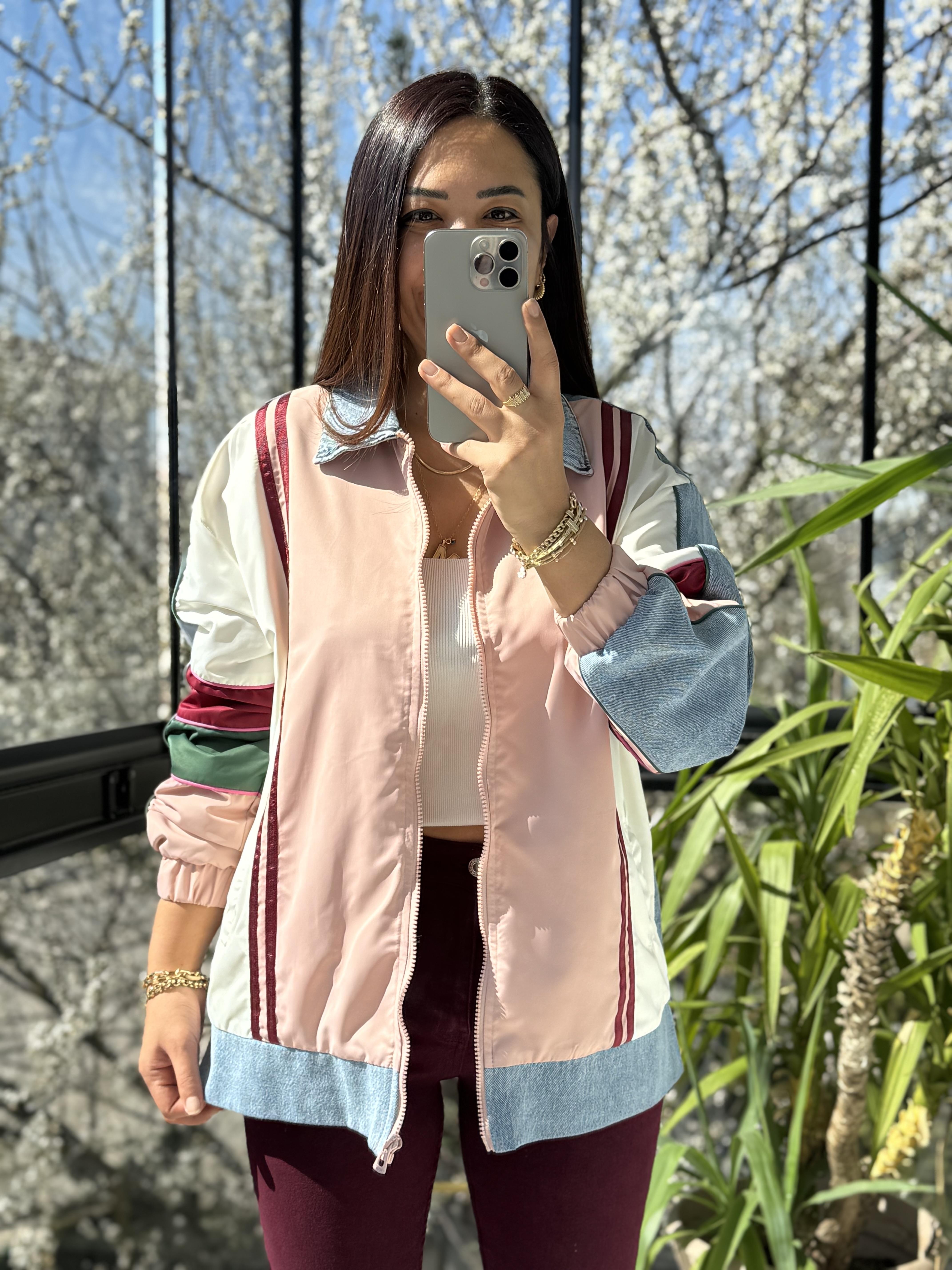 ColorBlock Bomber Ceket Pudra