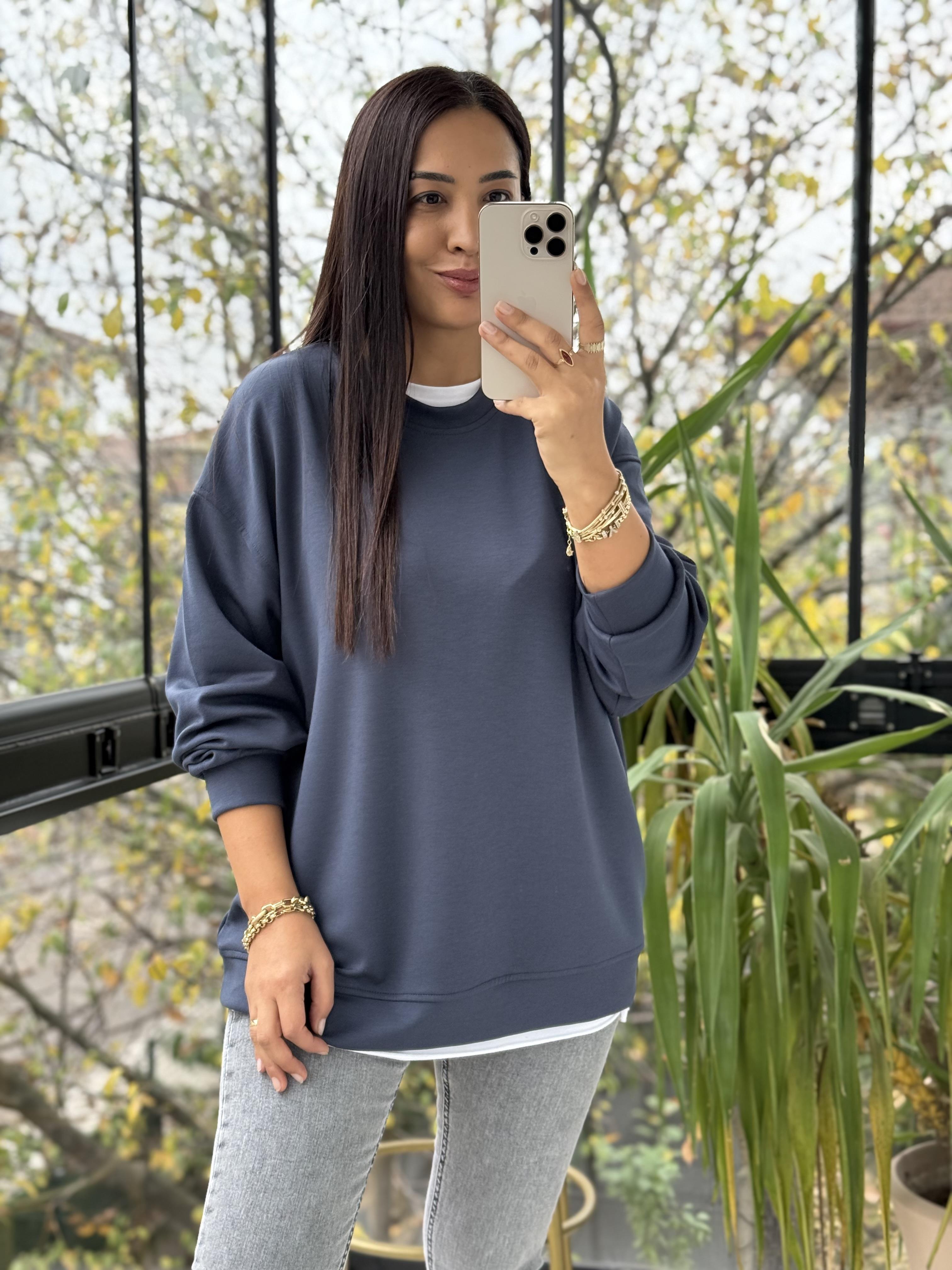Oysh Basic Sweatshirt İndigo Mavi