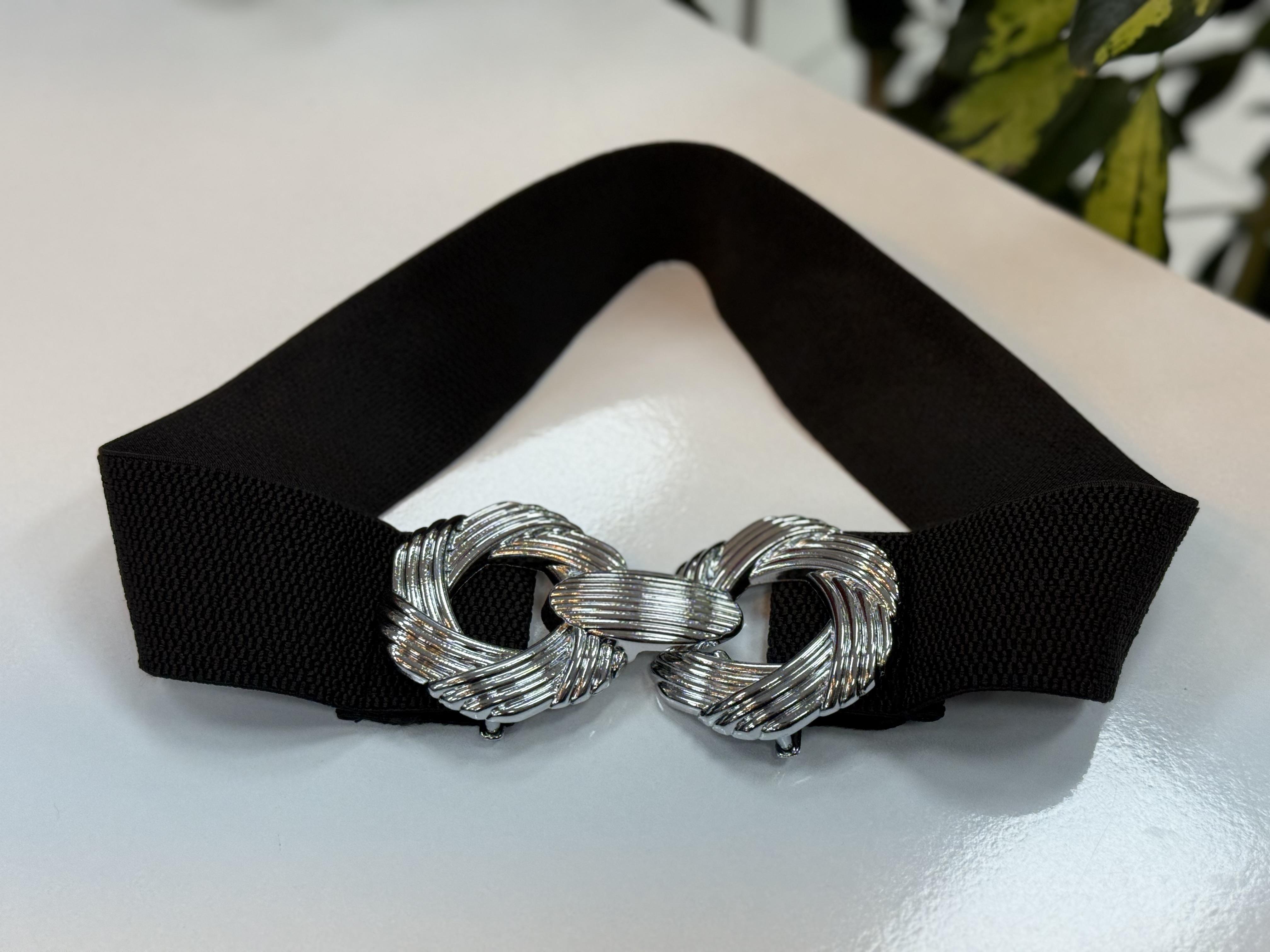 Burgu Tokalı Elbise Kemeri Siyah Gümüş