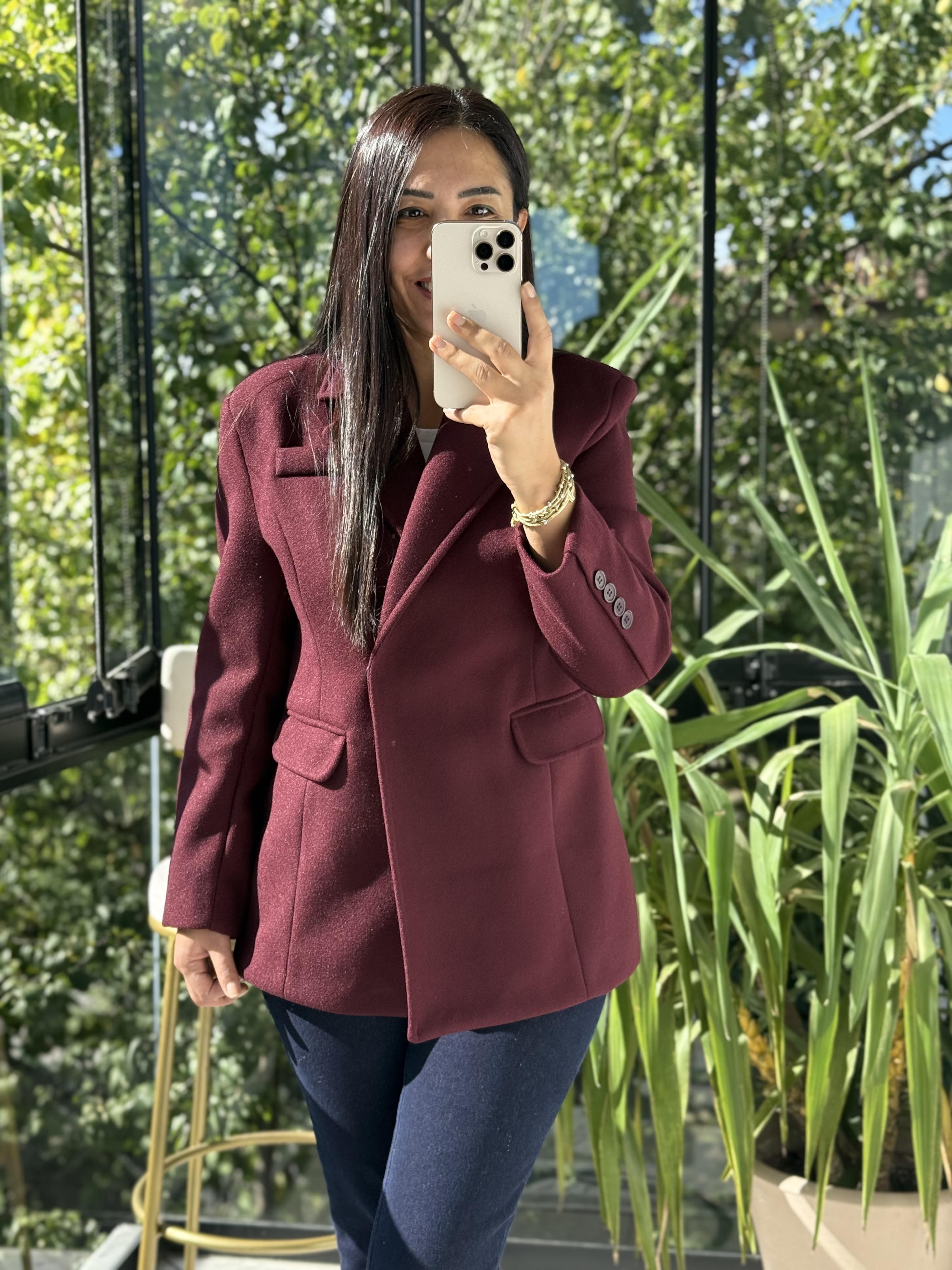 Kaşe Slim Blazer Ceket Bordo