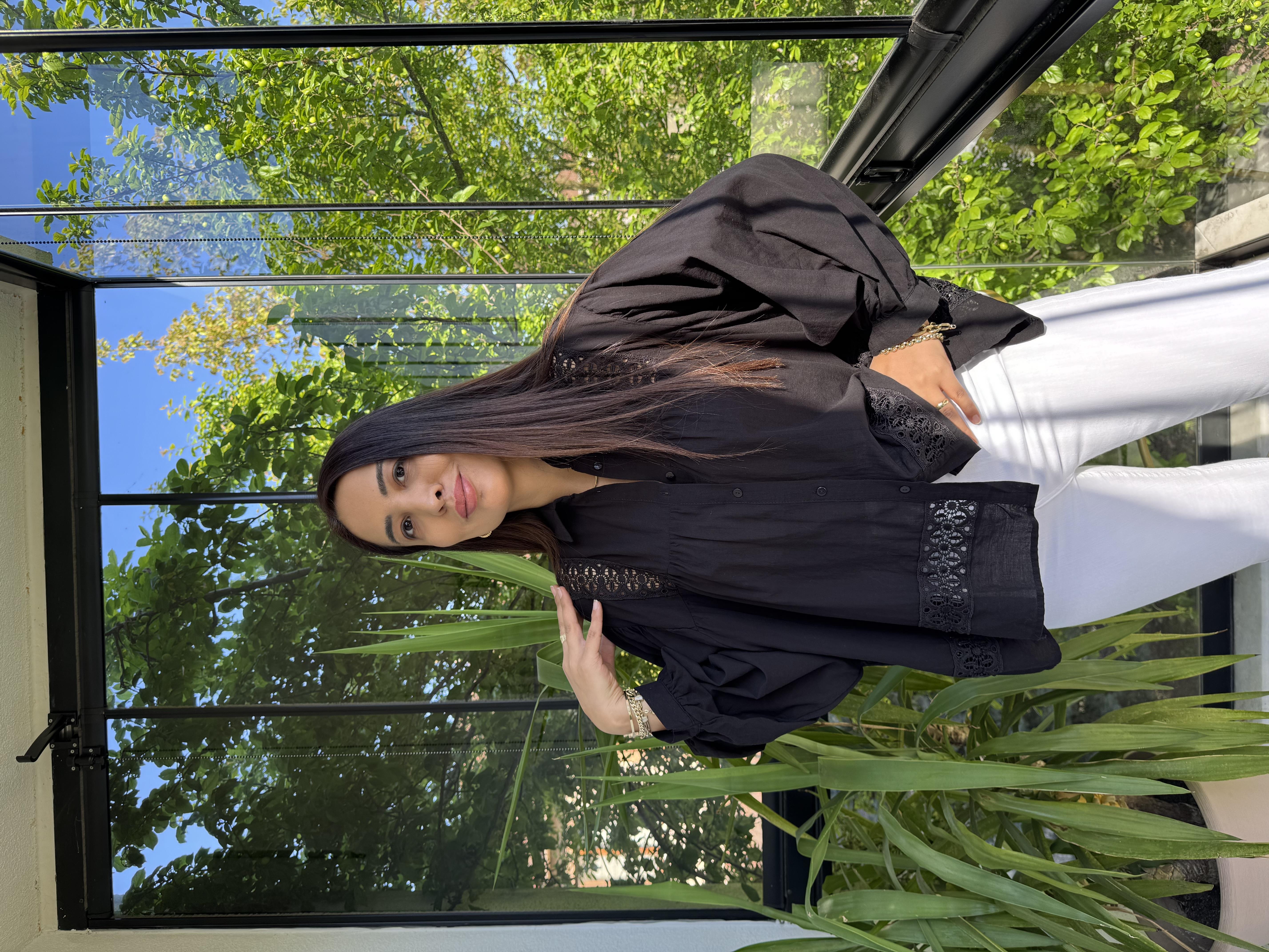 Dantel Detaylı Oversize Gömlek Bluz Siyah