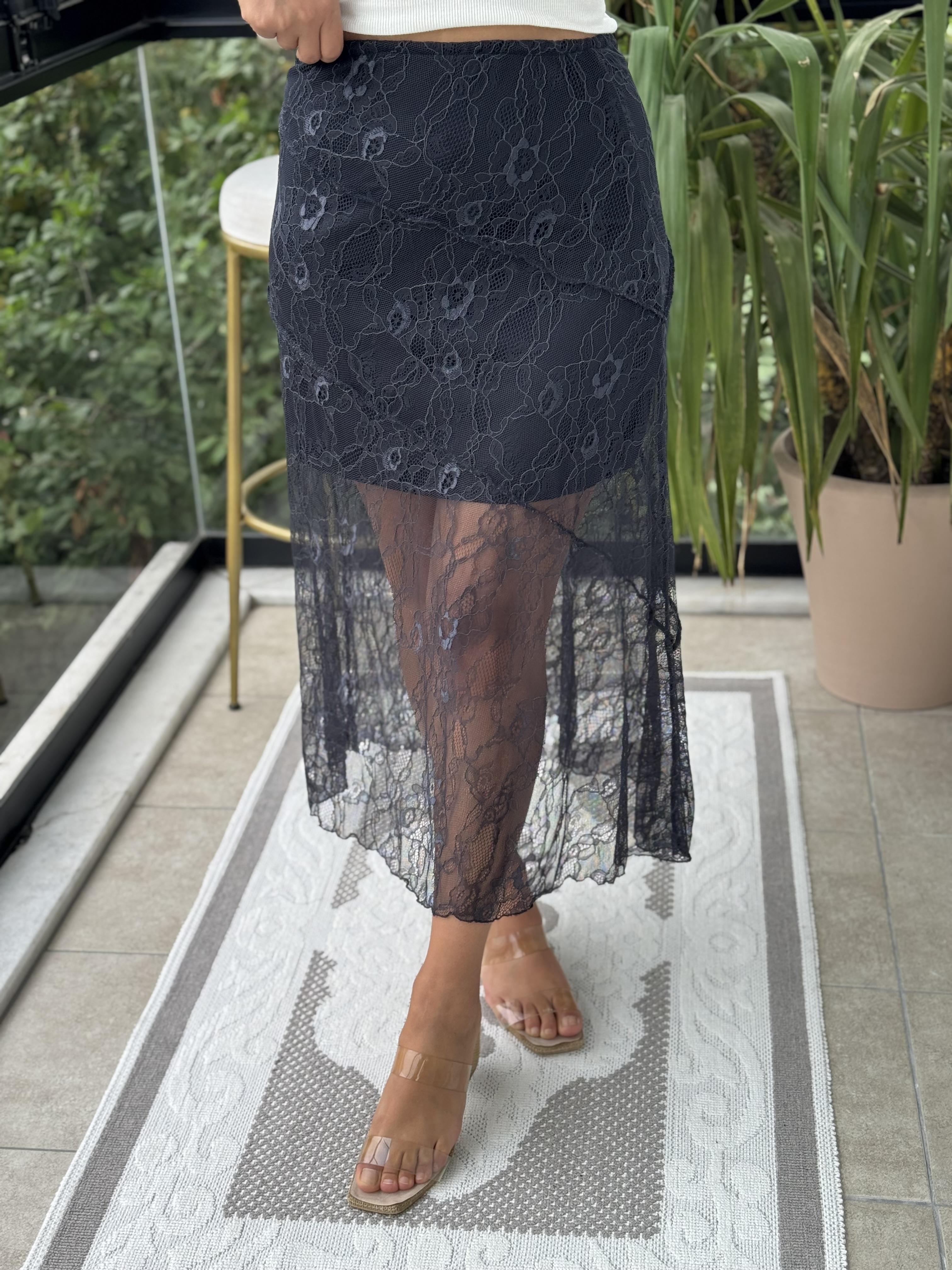 Dantel Tül Etek Lacivert