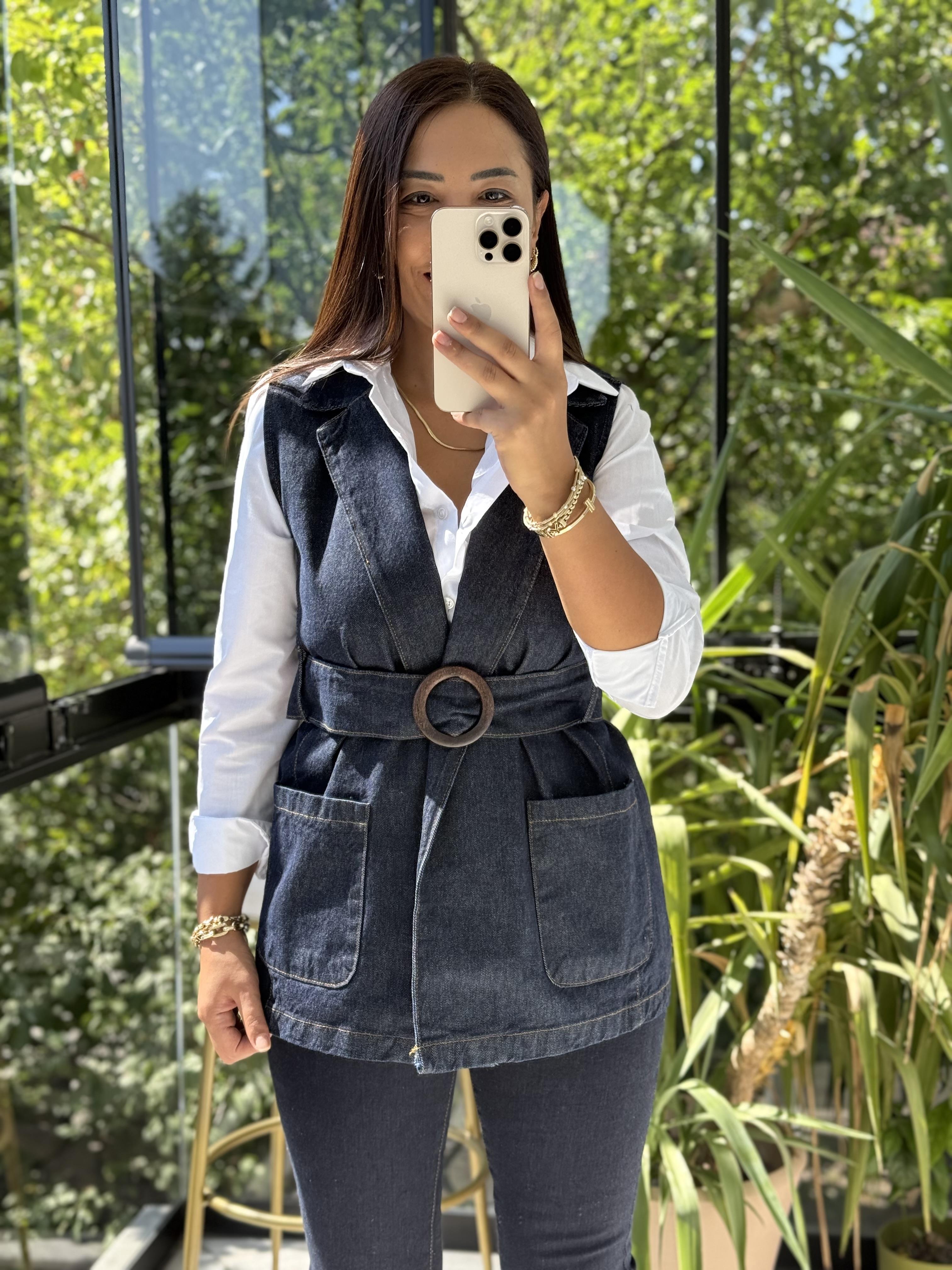 Denim Kuşaklı Yelek Lacivert