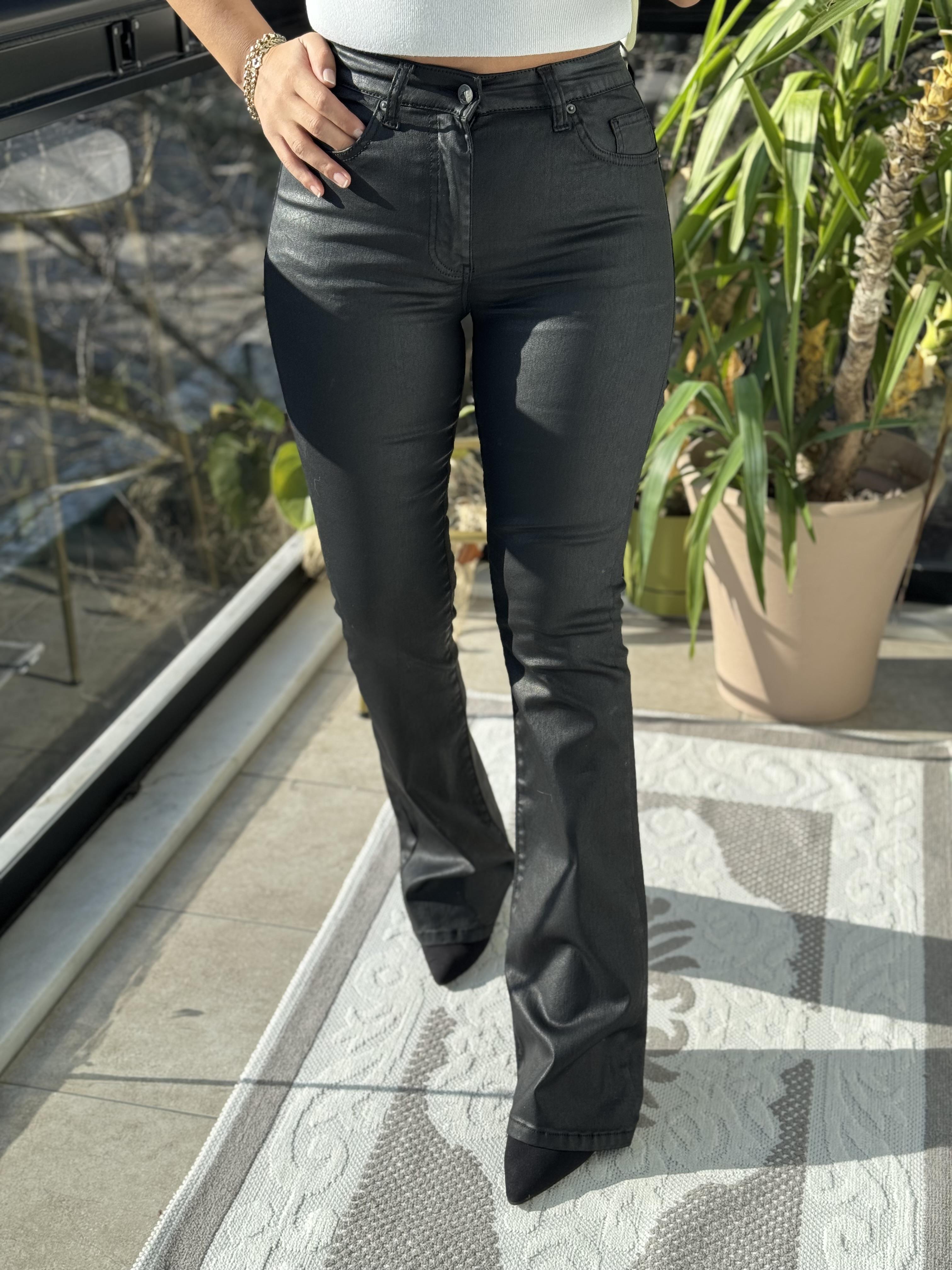 Deri Mum Kaplama İspanyol Jean Siyah