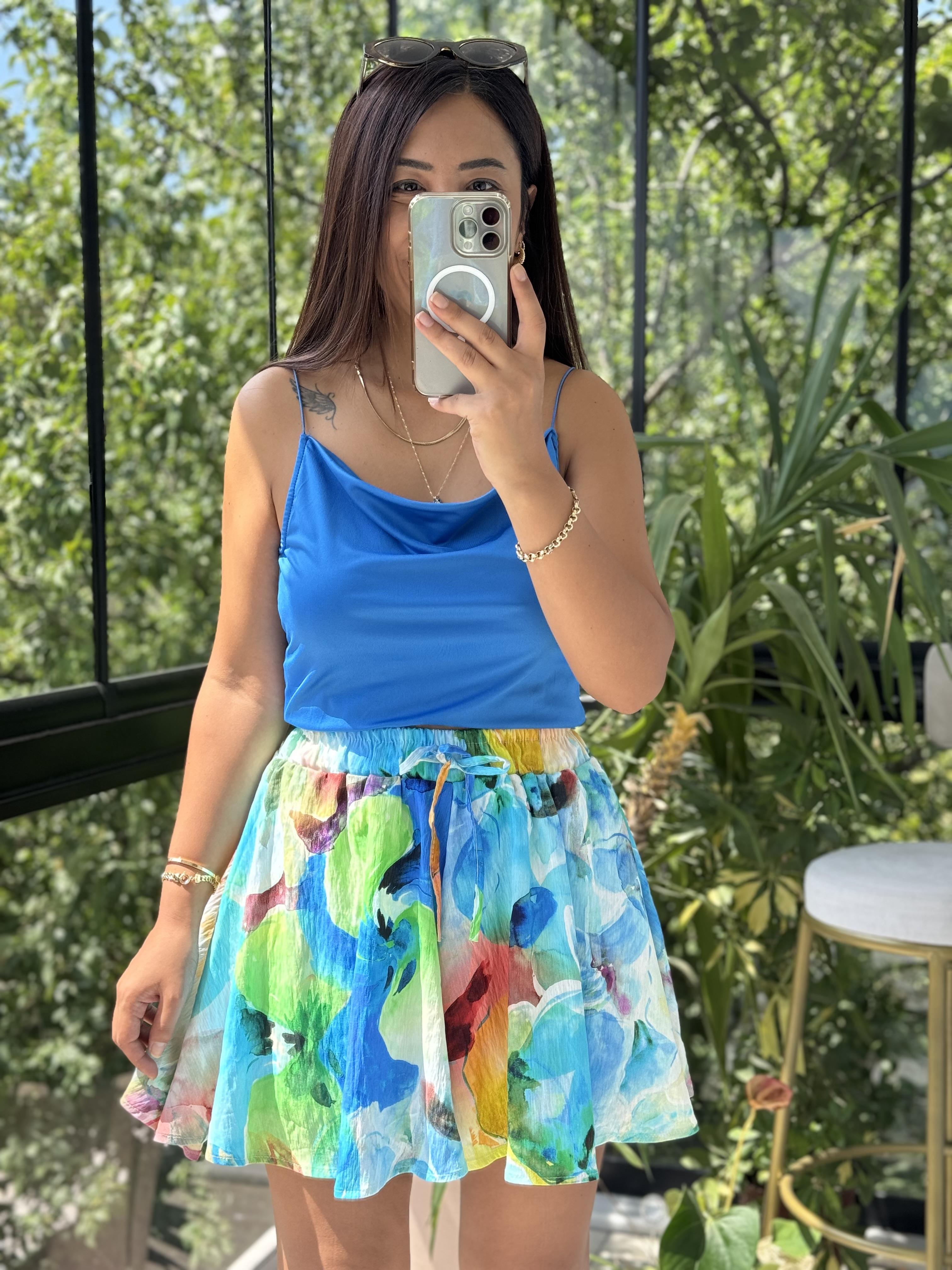 Desenli Şort Turkuaz