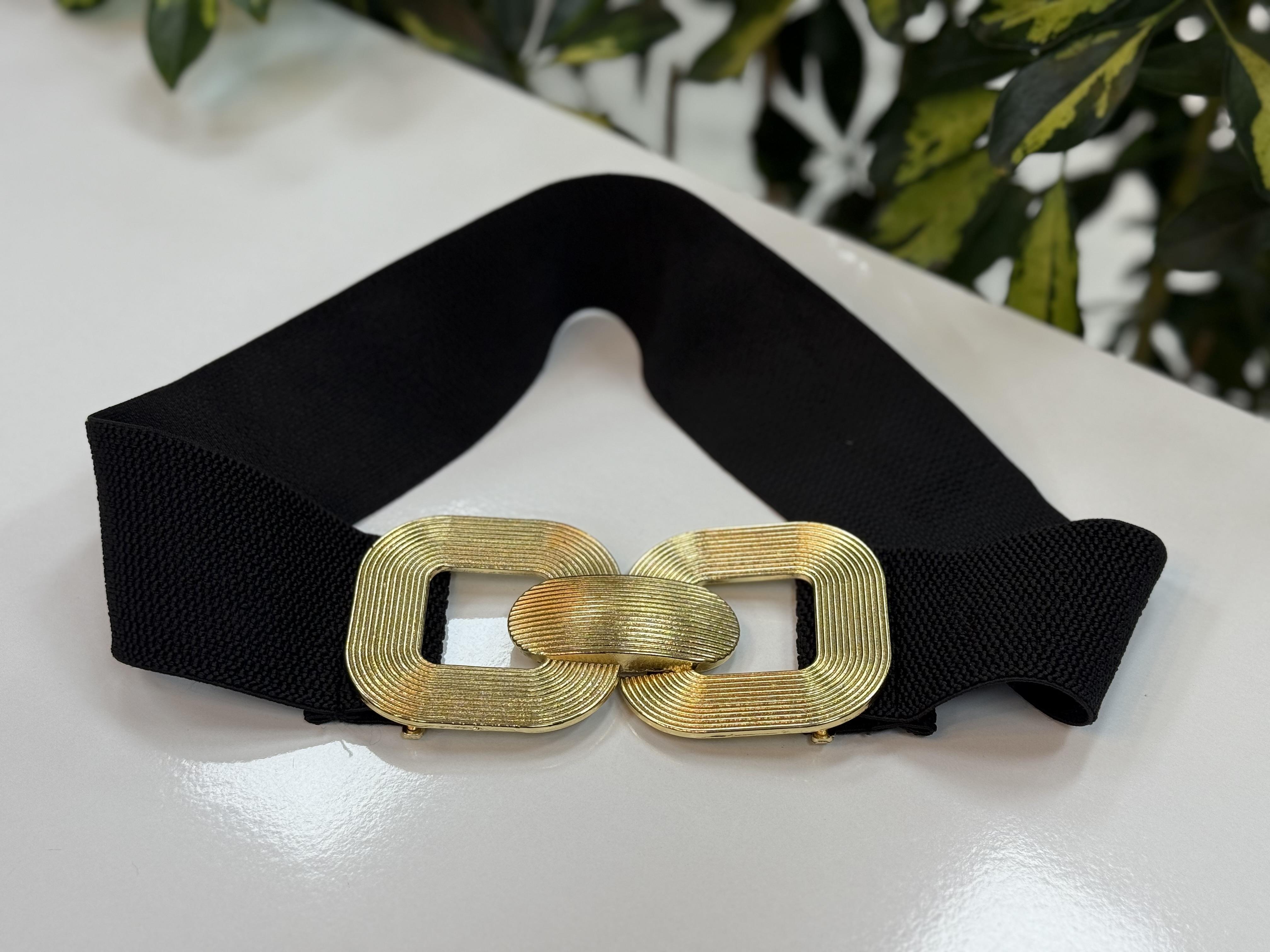 Kare Tokalı Elbise Kemeri Siyah Gold