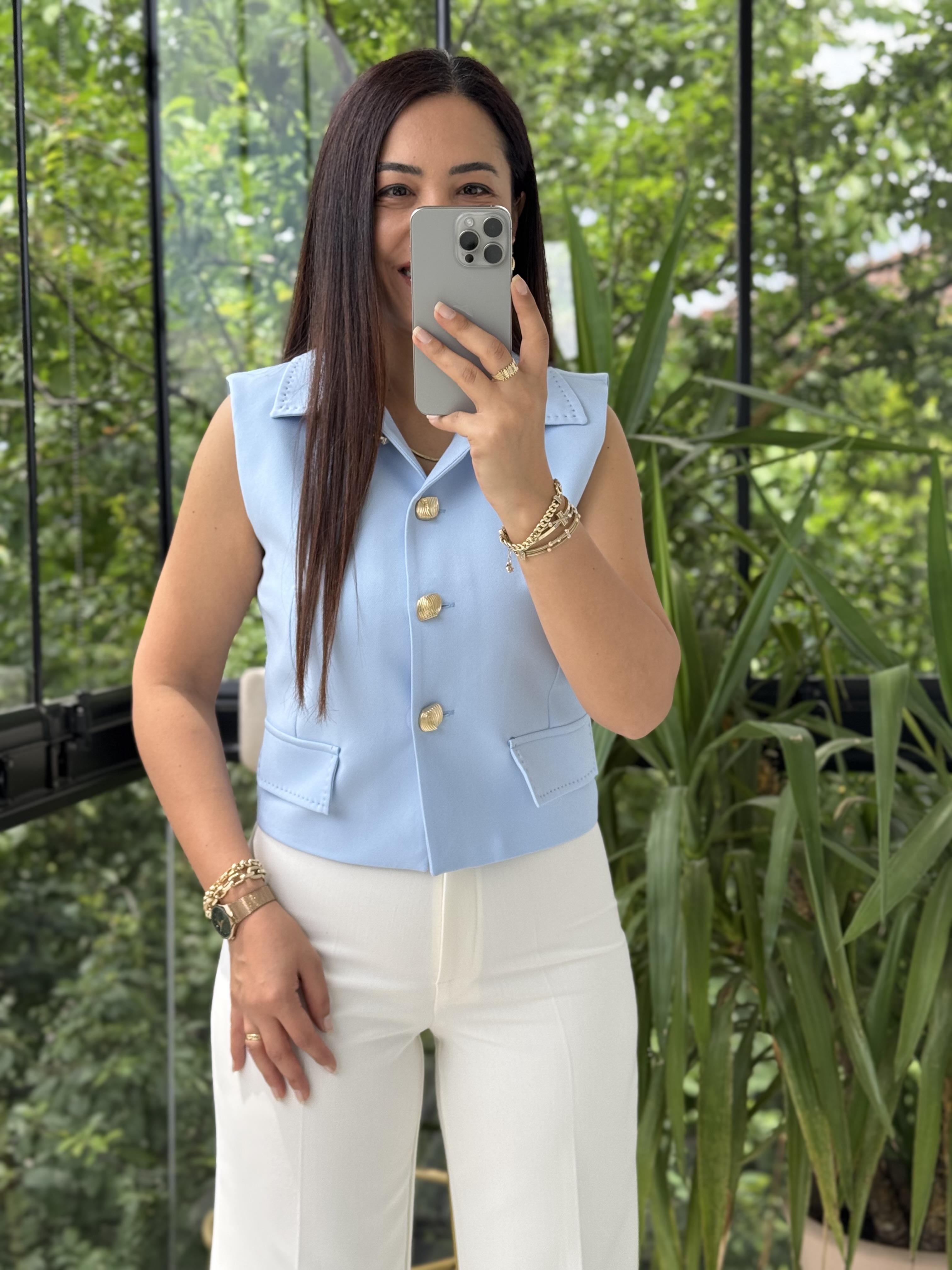 Dikiş Detaylı Yelek Bebe Mavi