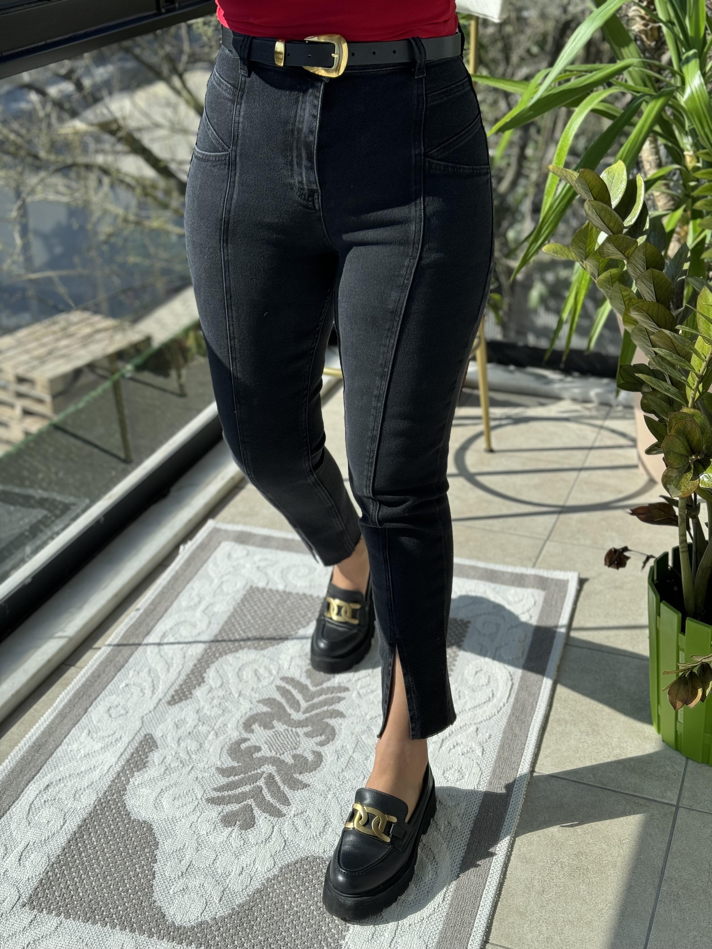 Dikişli Yırtmaçlı Jean Füme