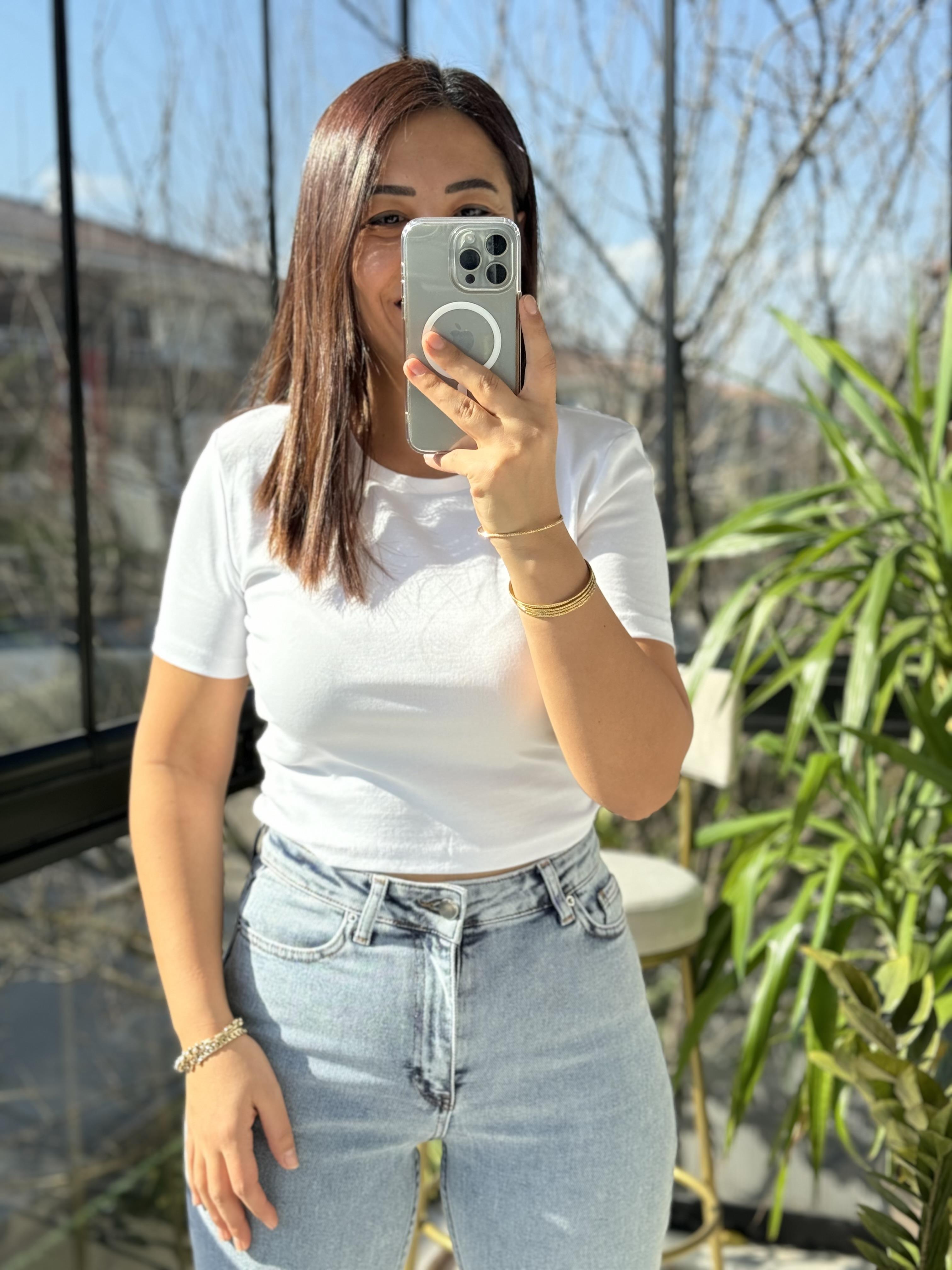 Dilvin Crop Tişört Beyaz