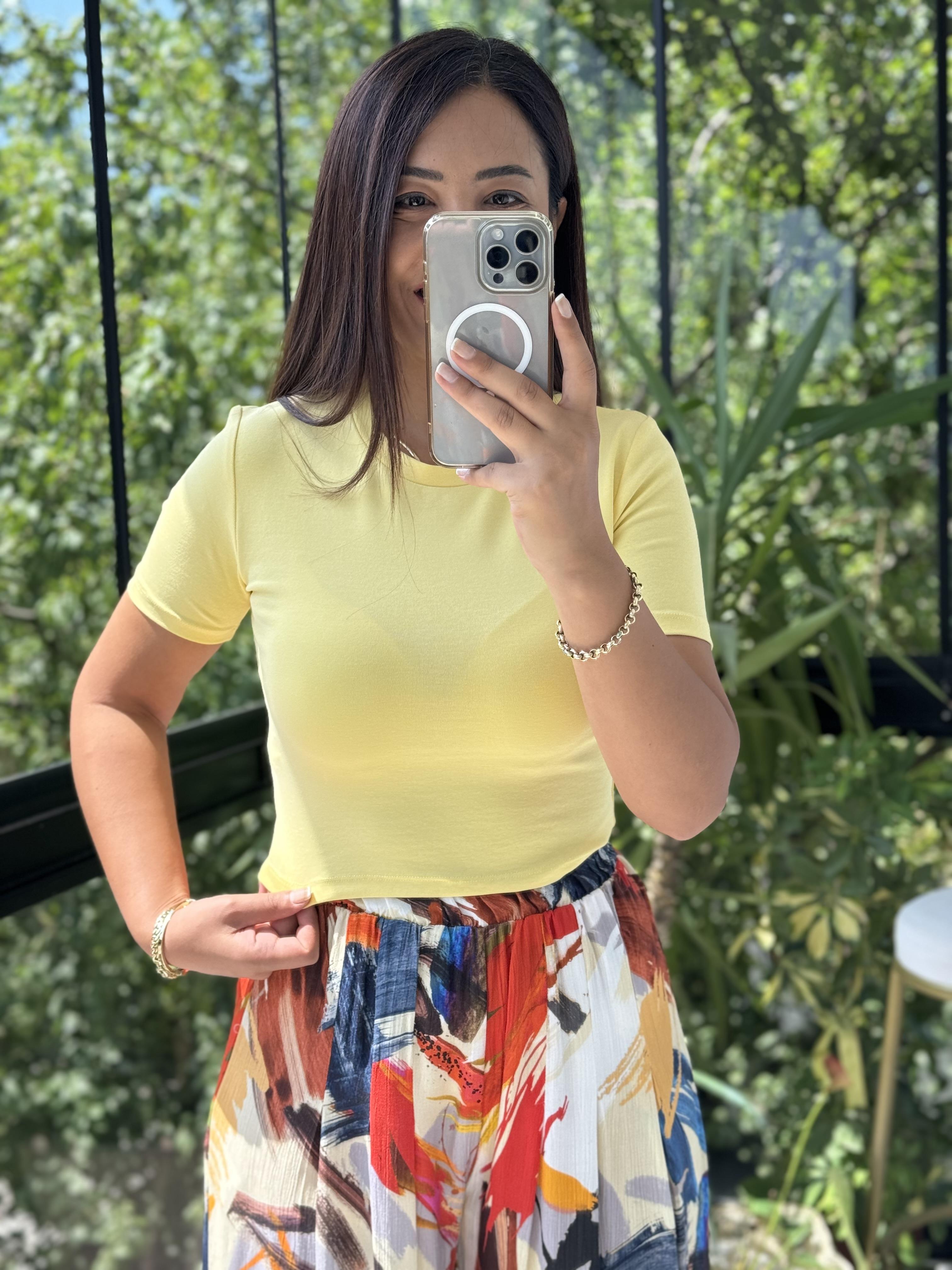 Dilvin Crop Tişört Sarı