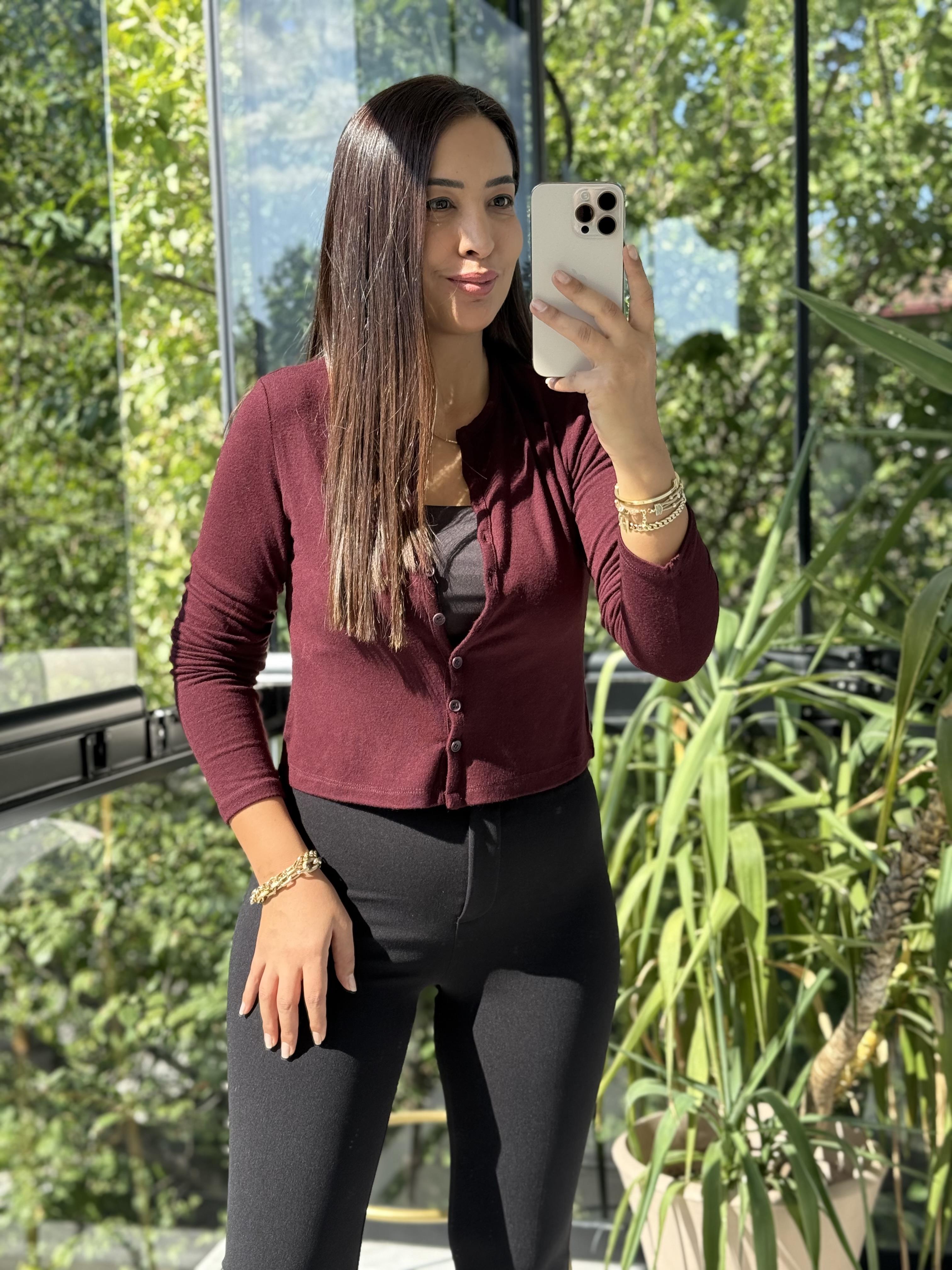 Dilvin Düğmeli Detaylı Hırka Bordo