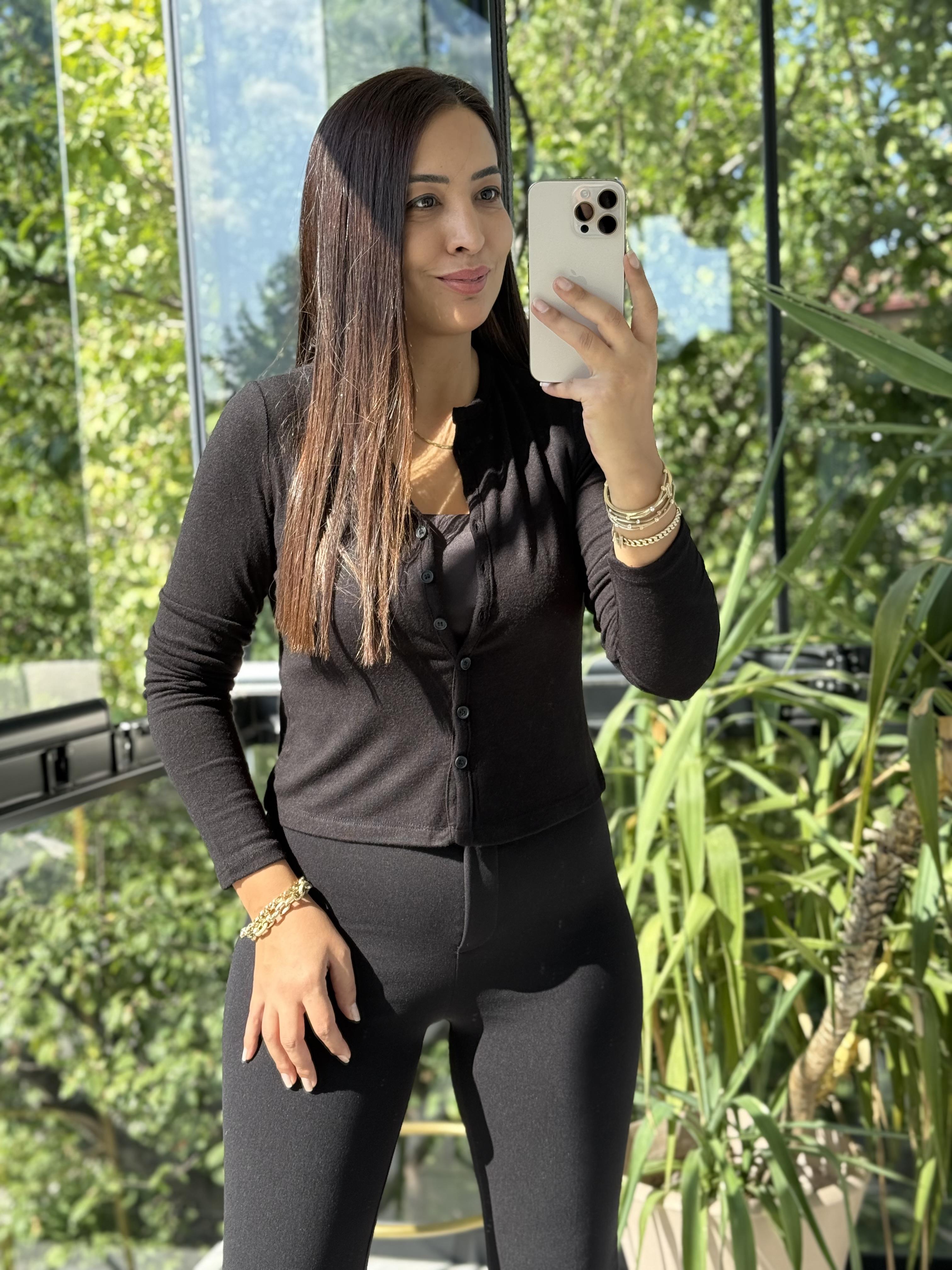Dilvin Düğmeli Detaylı Hırka Siyah