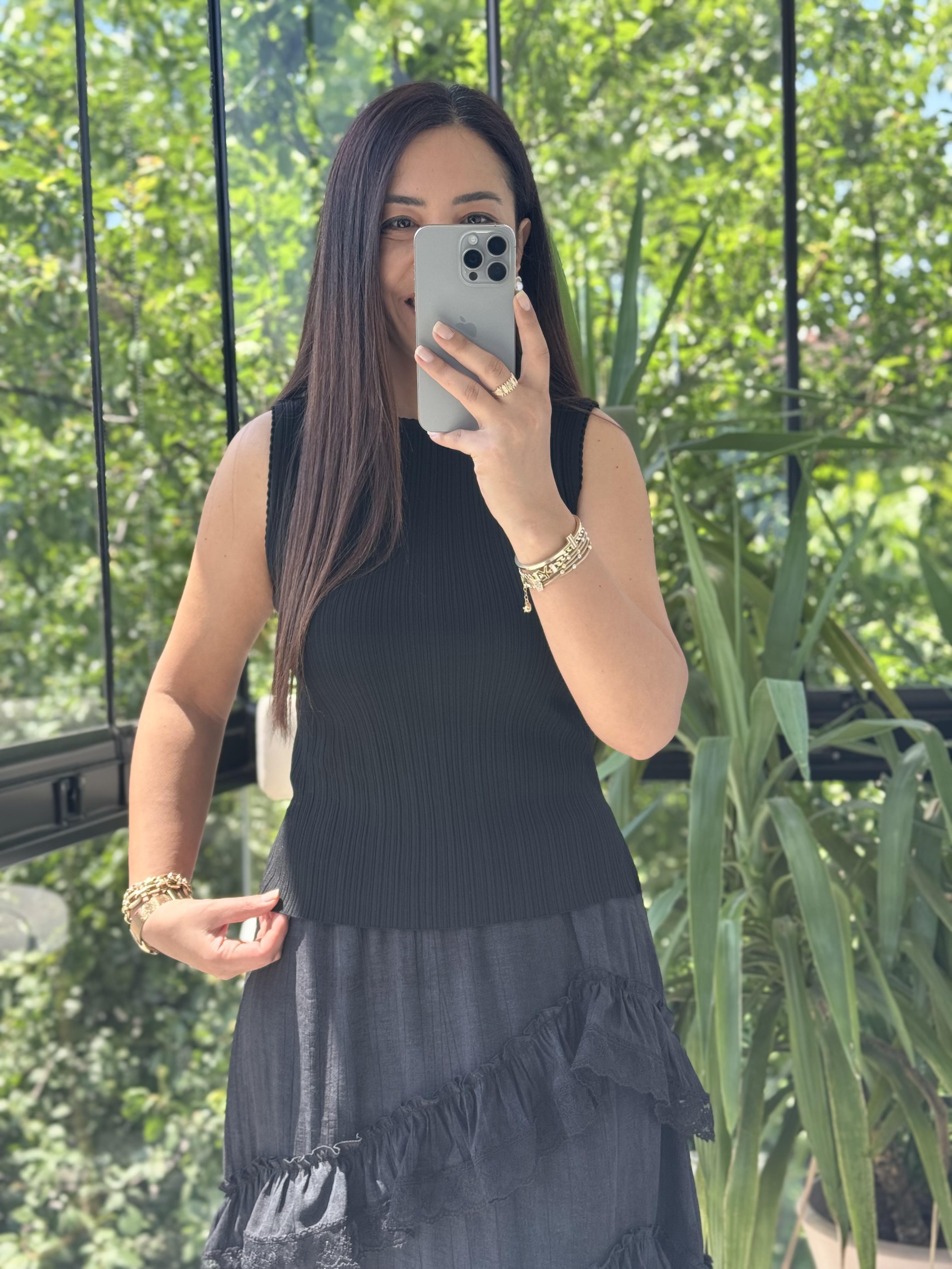 Dilvin Kayık Yaka Fitilli İnce Triko Bluz Siyah