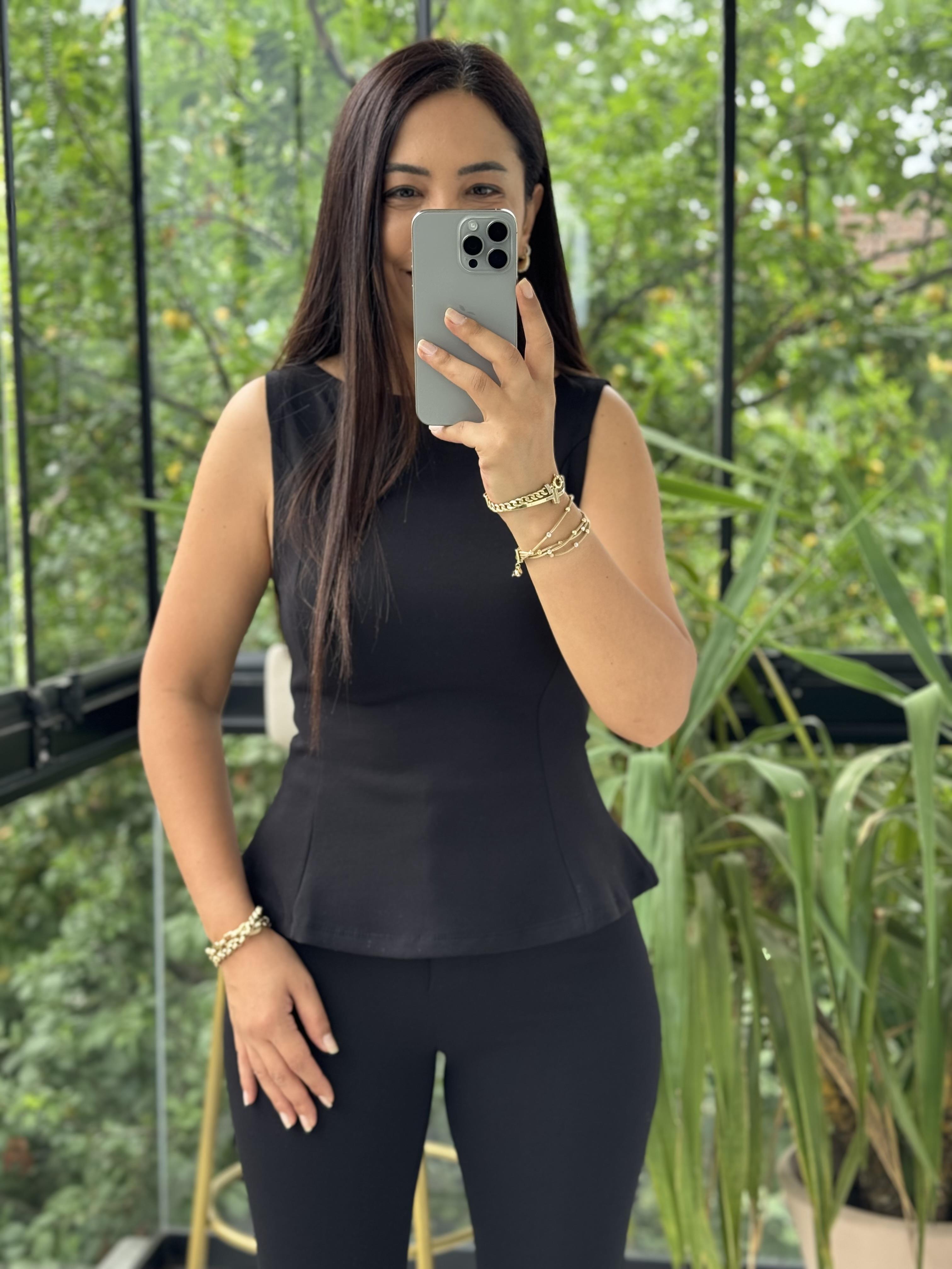 Dilvin Kayık Yaka Peplum Bluz Siyah