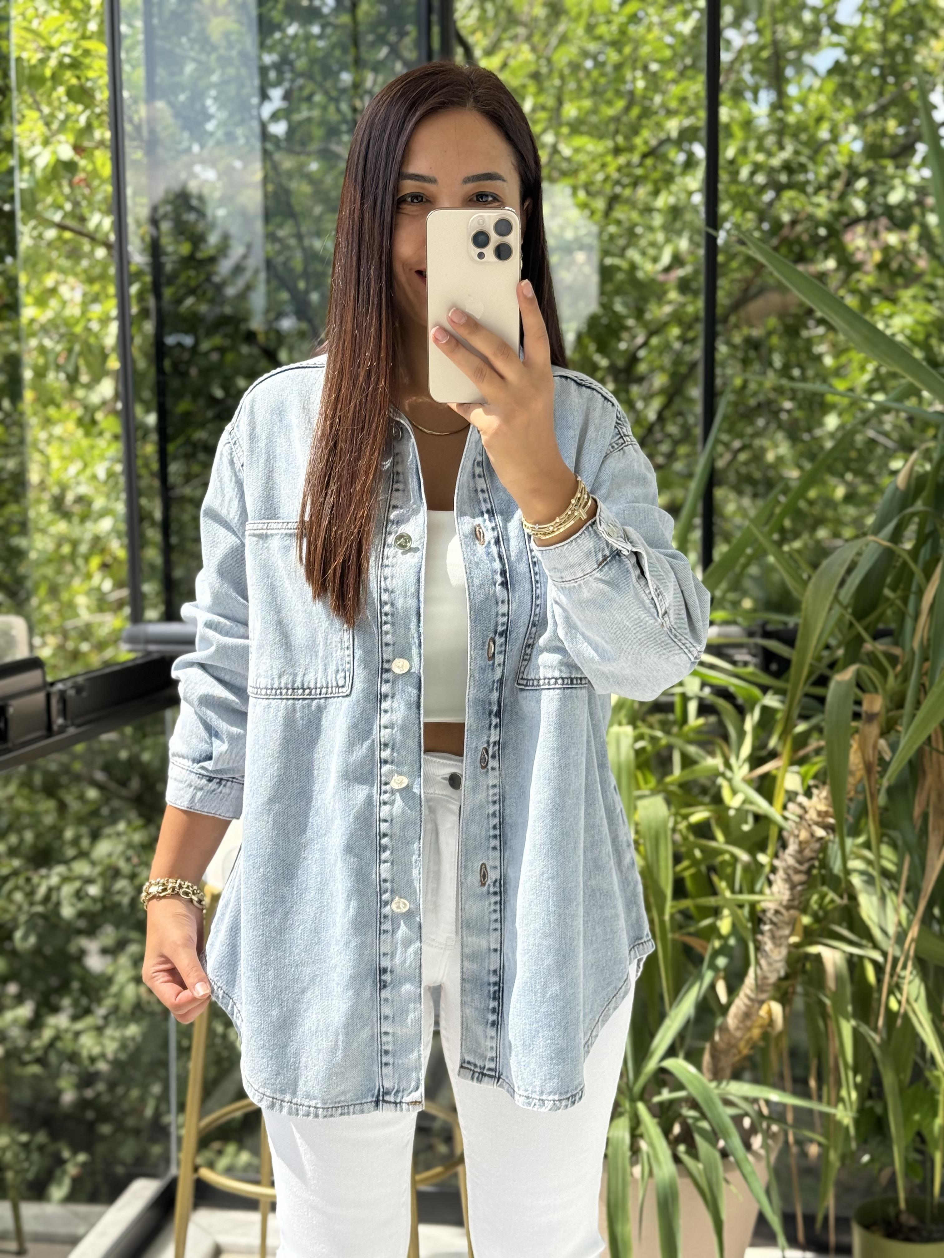 Düğmeli Oversize Gömlek Kar Yıkama