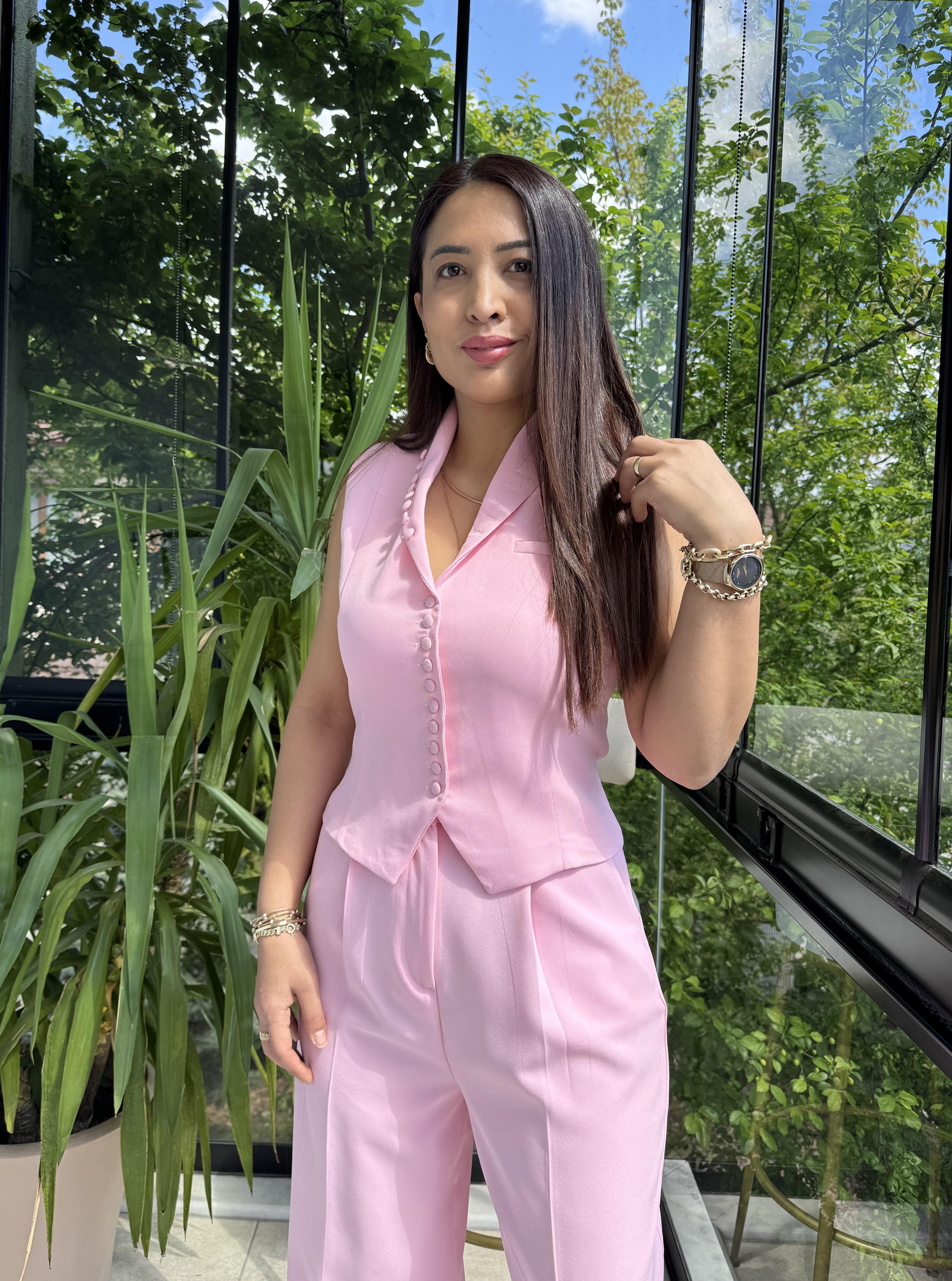 Düğmeli Slimfit Yelek Pembe