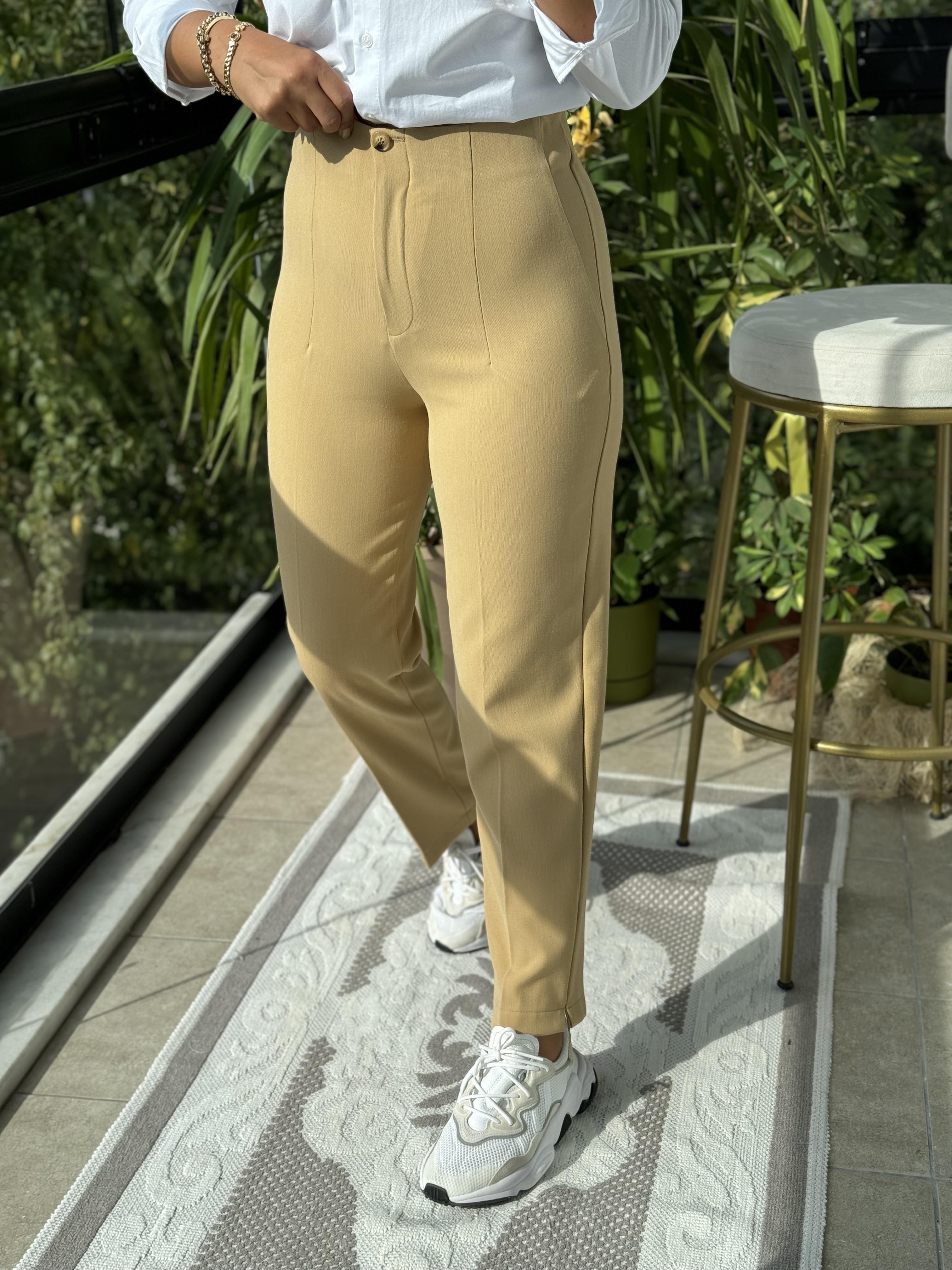 Düğmeli Zra Model Havuç Kesim Pantolon Camel