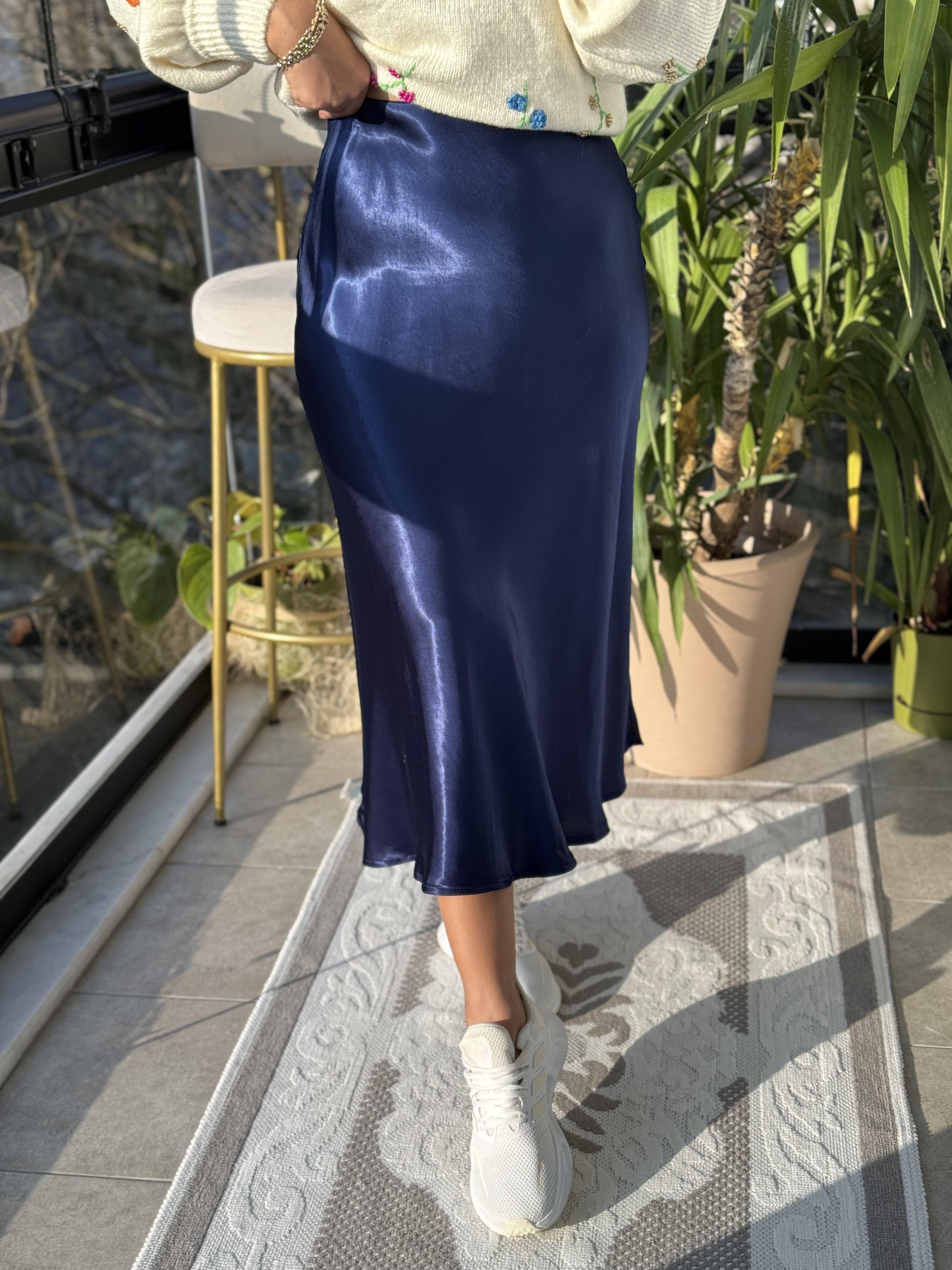 Düz Saten Etek Lacivert