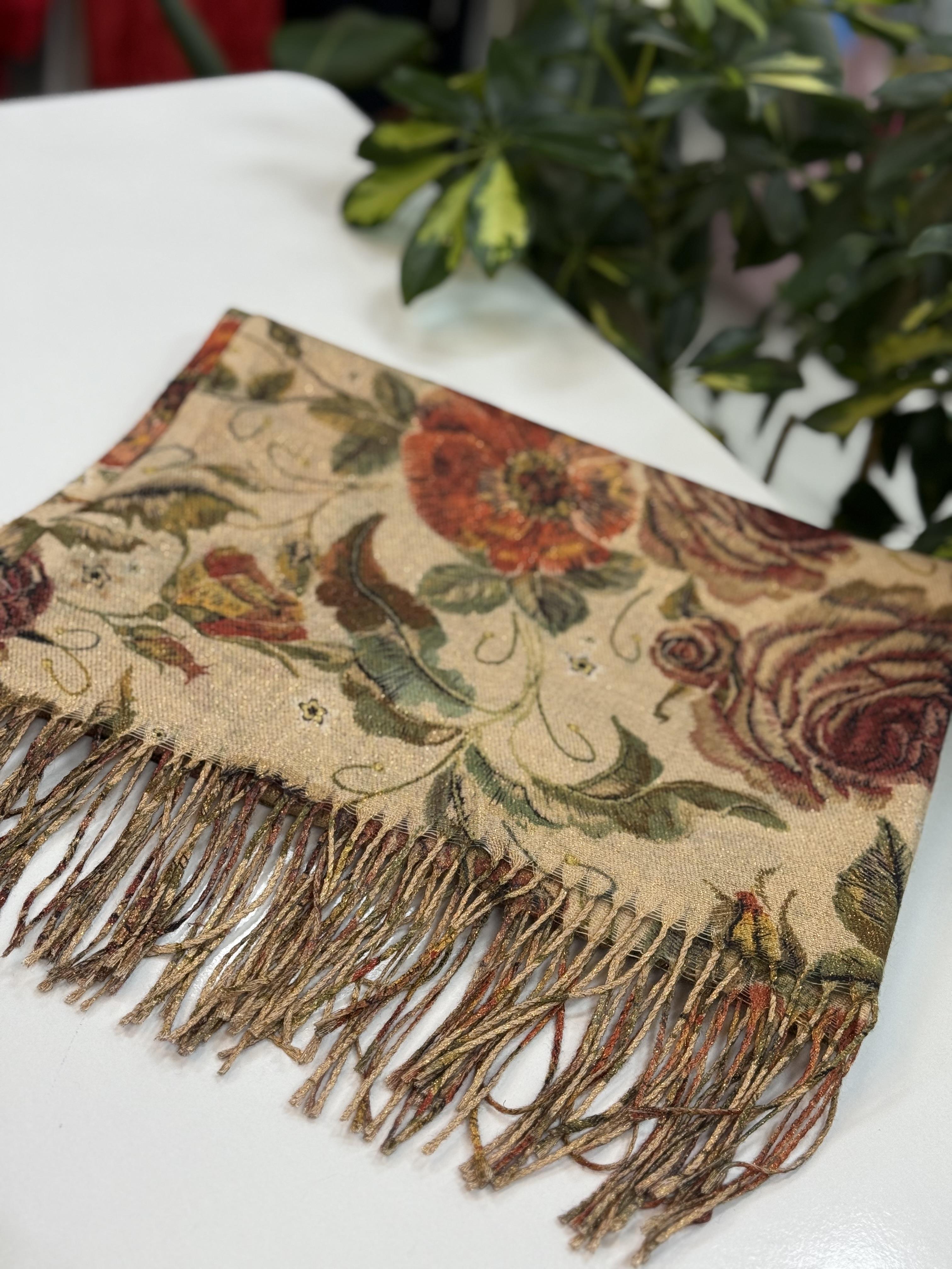 İthal Kaşmir Doku Marka Şal İnce Bej