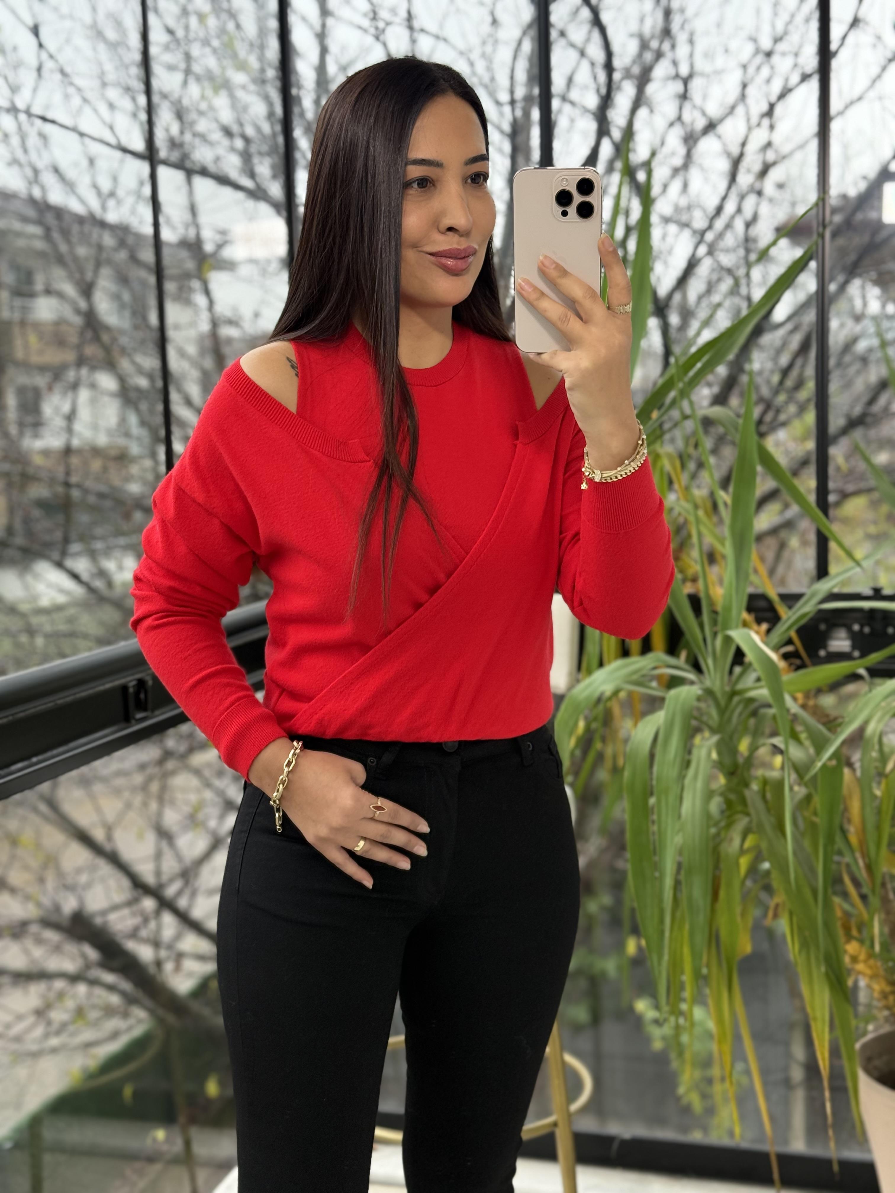 İkili Triko Hırka Kırmızı