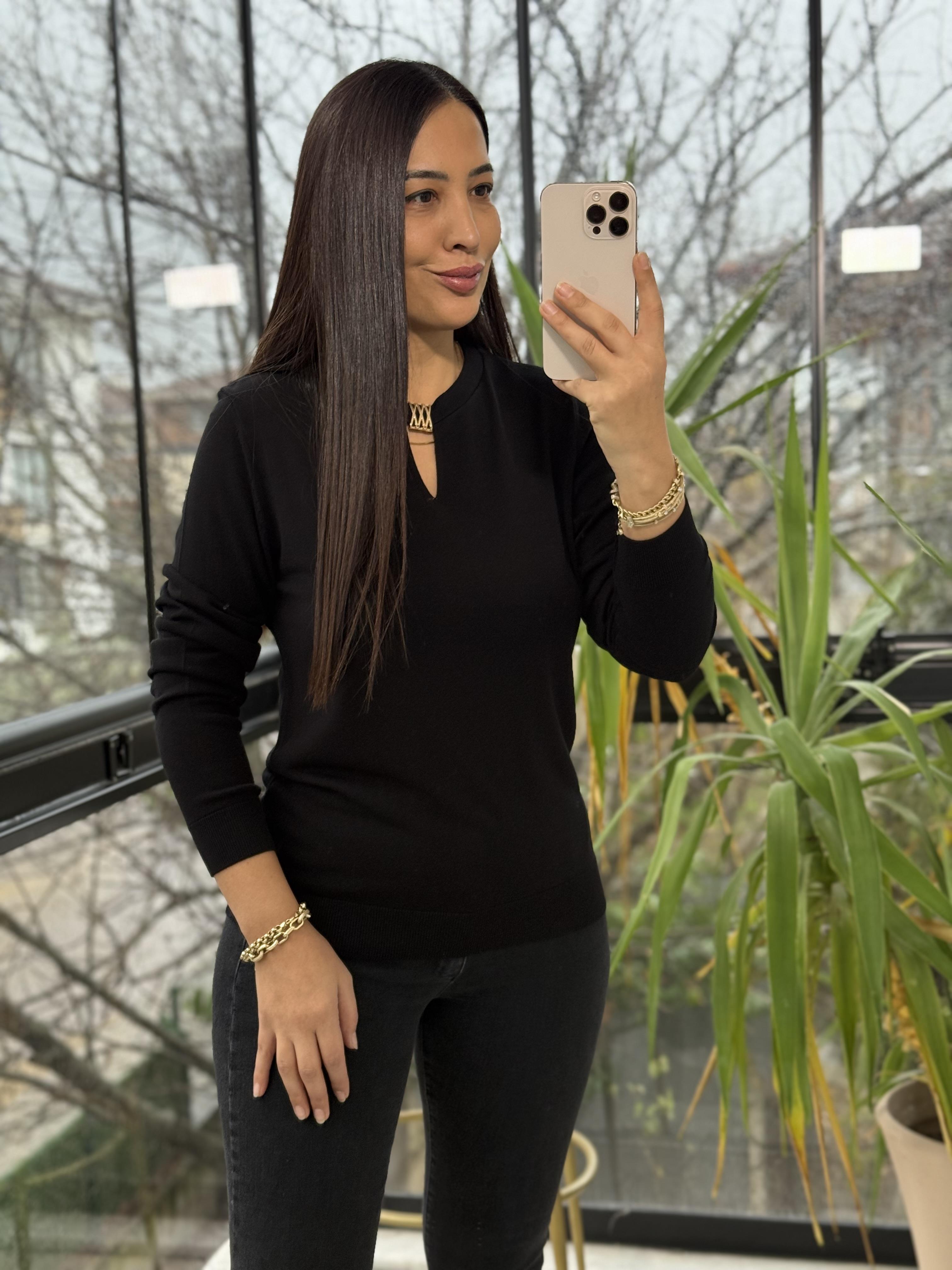 Pencere Detay Gold Tokalı Merserize Siyah