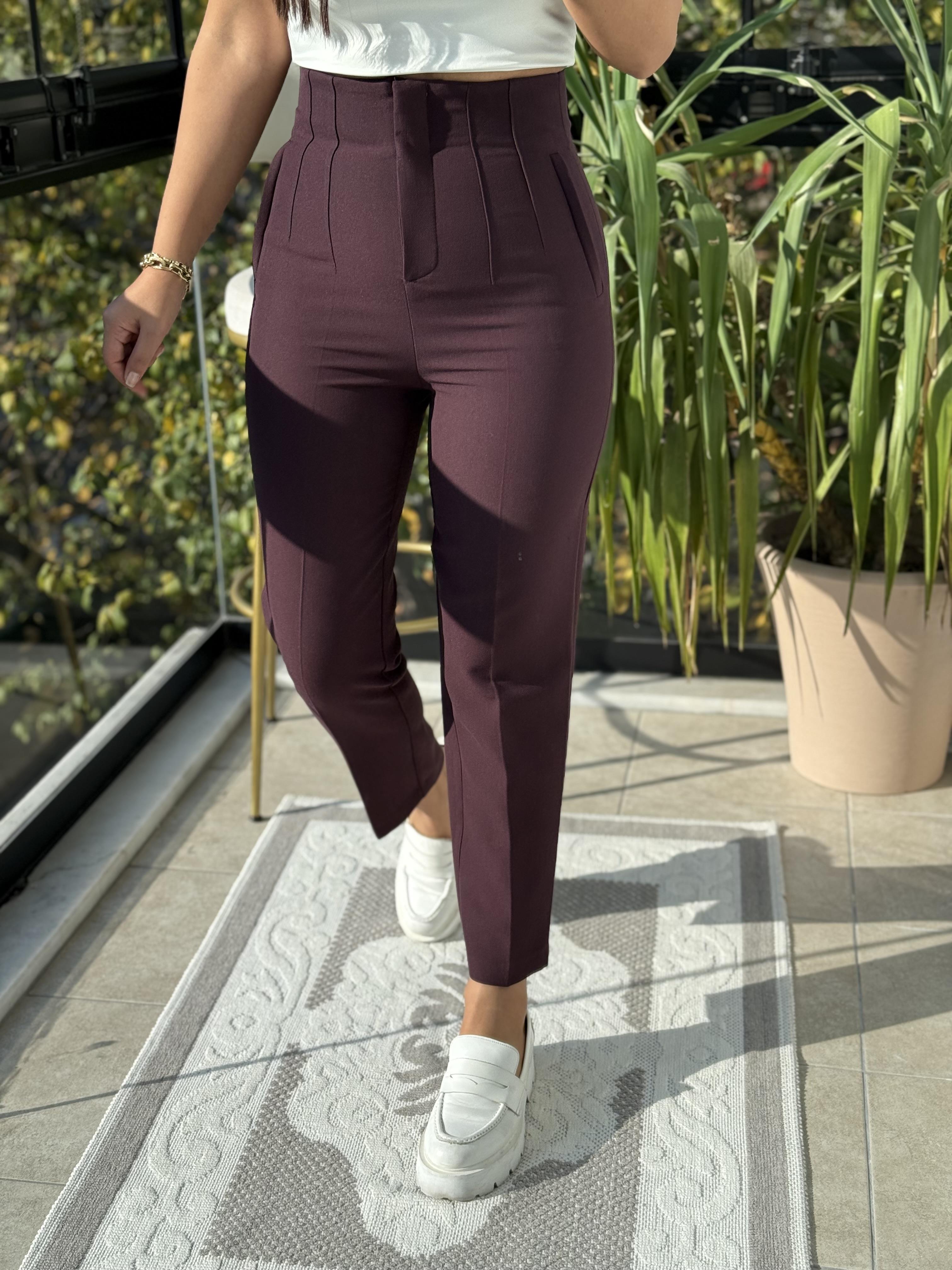 Düğmesiz Zra Model Kumaş Pantolon Mürdüm