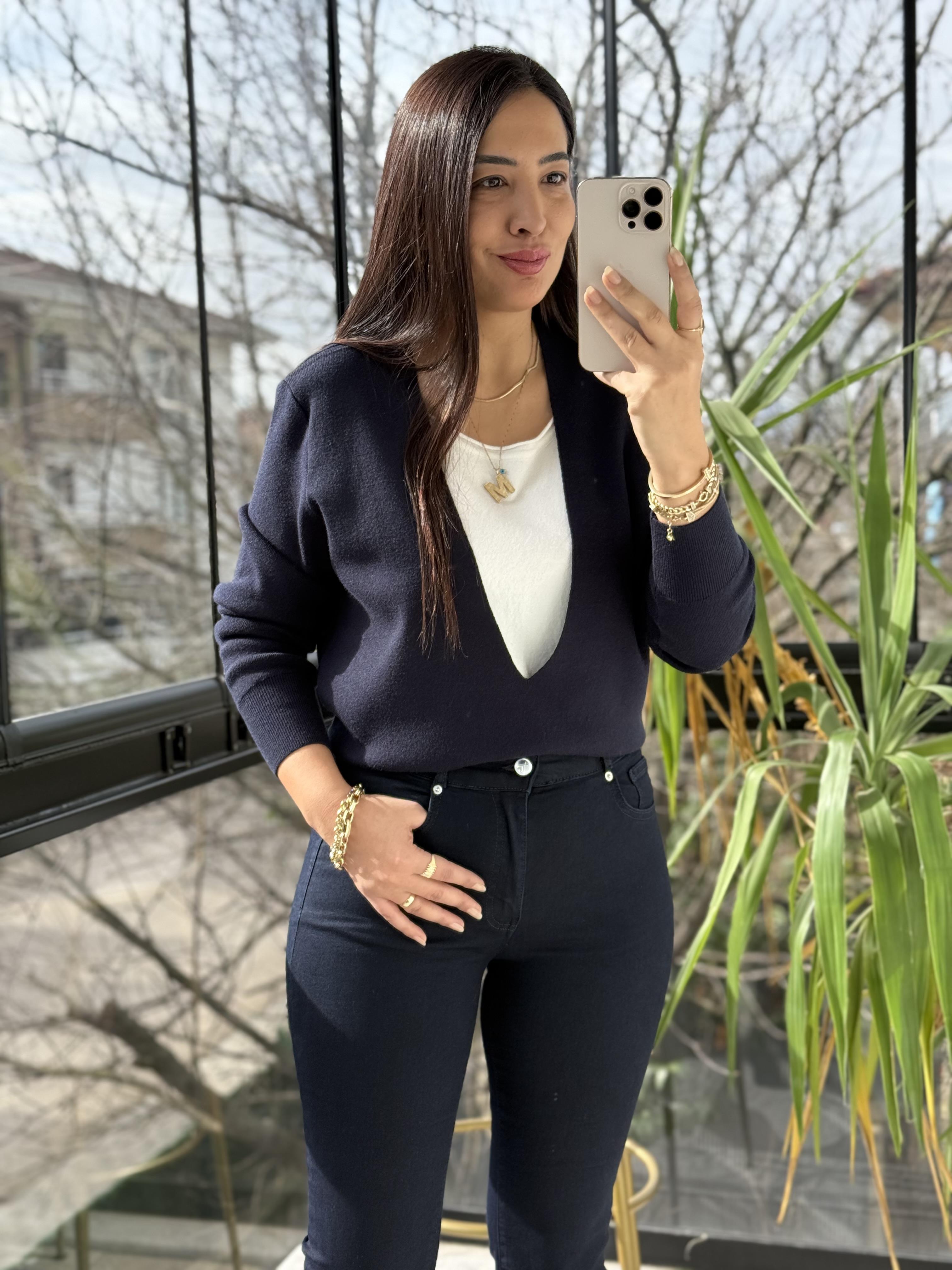 Çift Parça Görünümlü Triko Lacivert