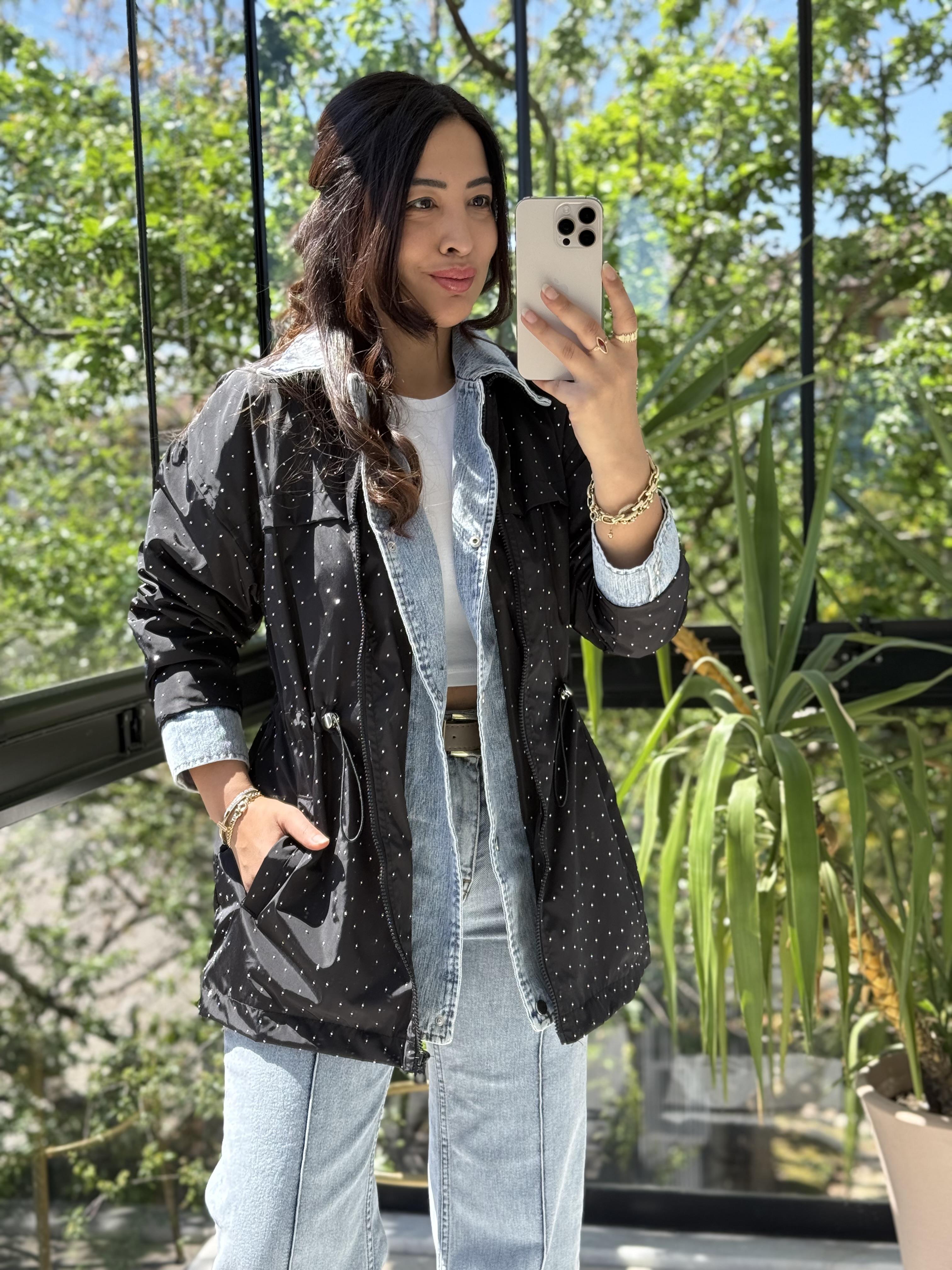 Glitiery Denim Mix Ceket Siyah