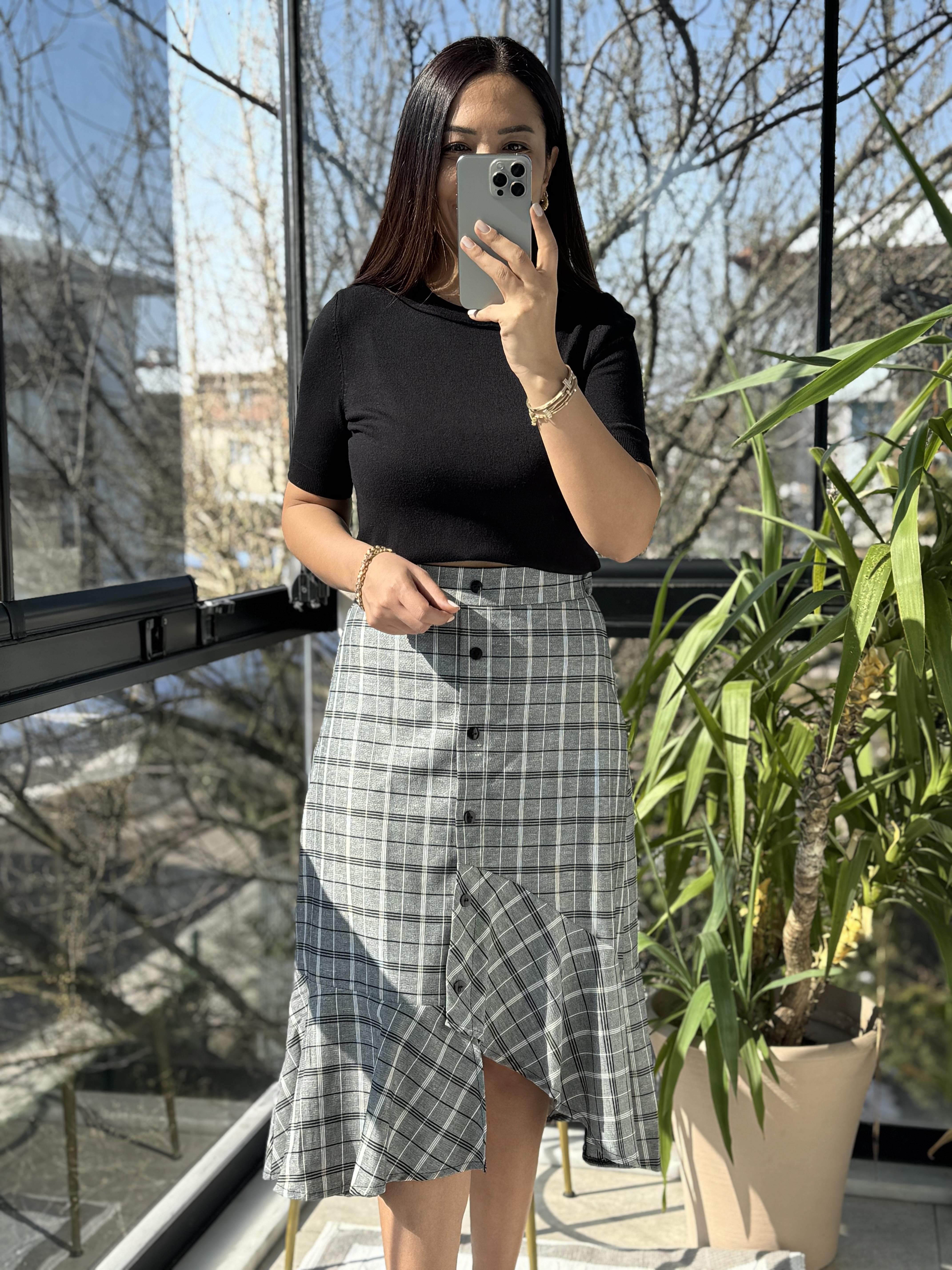 Ekose Tasarım Etek Gri