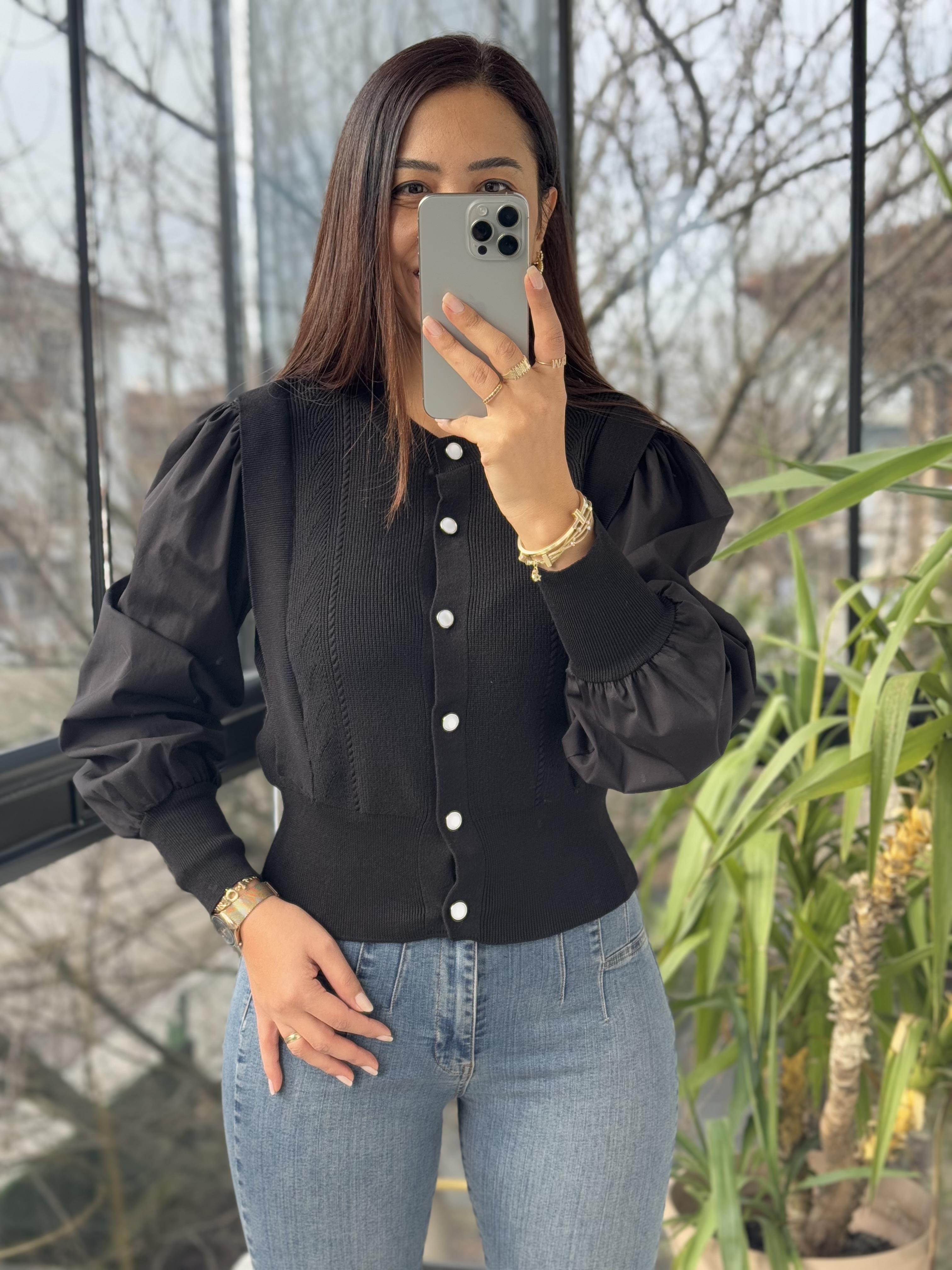 Esq Triko Detaylı Bluz Siyah