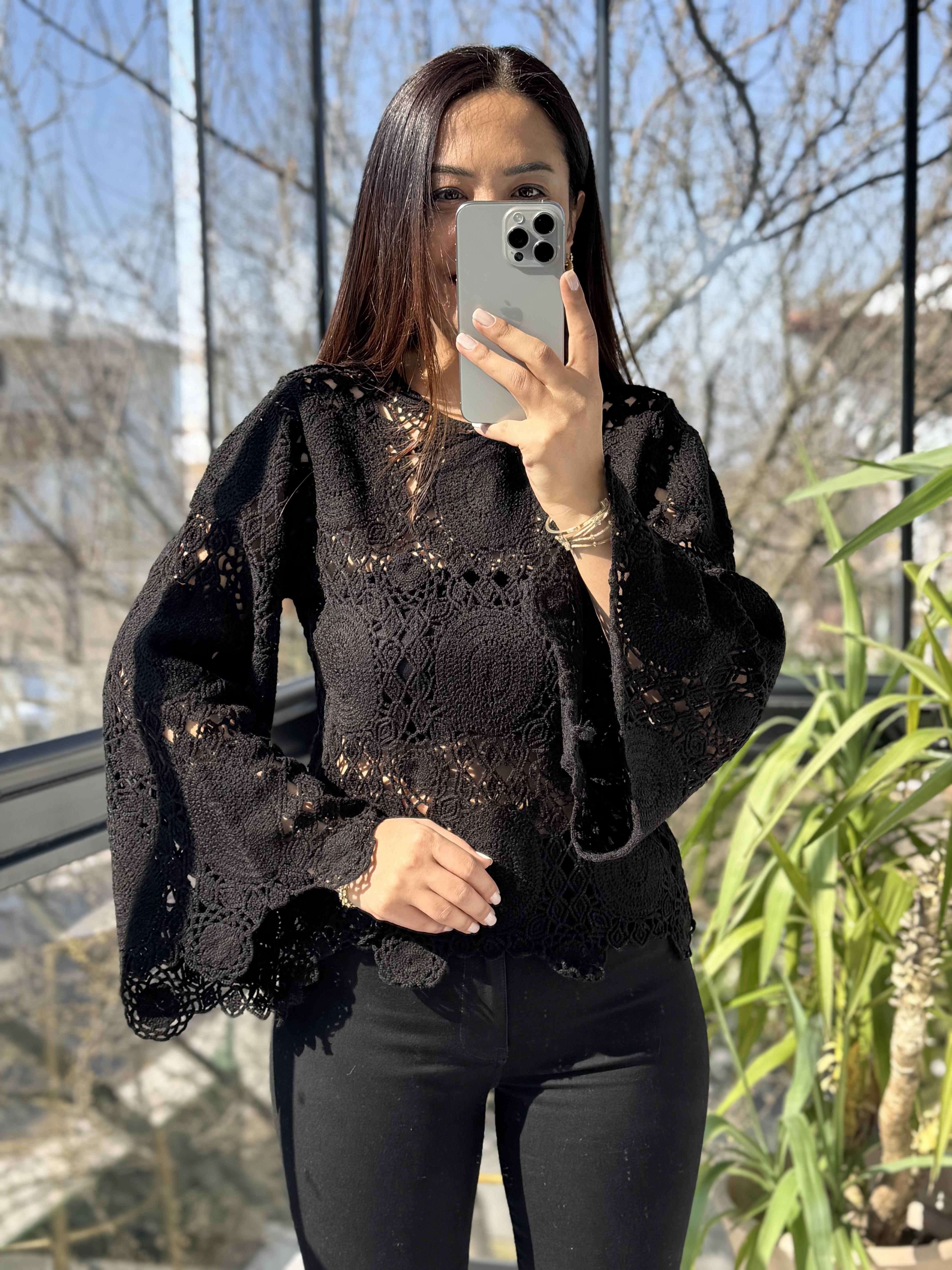 Esq Zra Örme Bluz Siyah