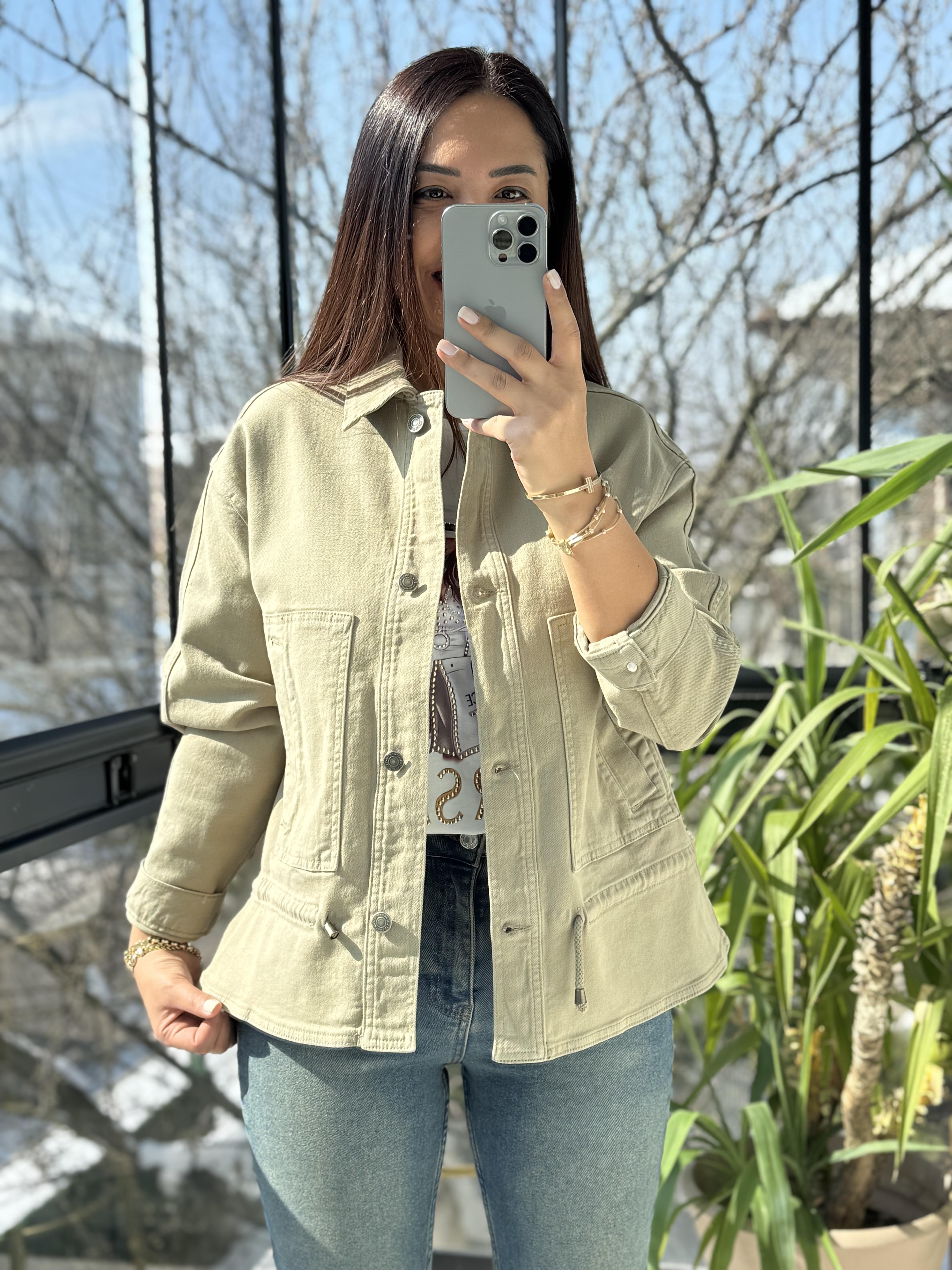 Eteği Büzgülü Oversize Ceket Haki Yeşili