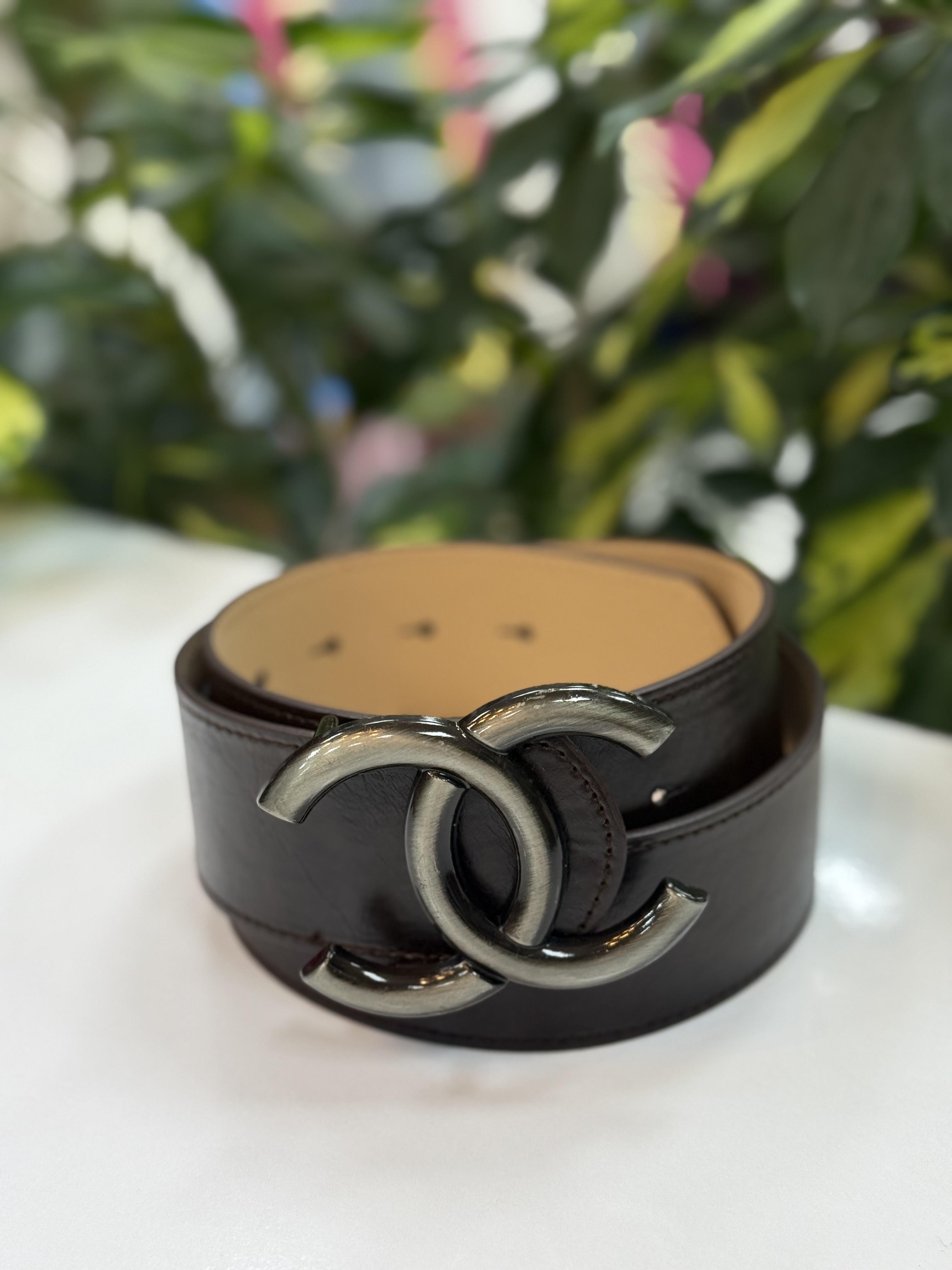 Chanel Tokalı Elbise Kemeri Koyu Kahve Gümüş