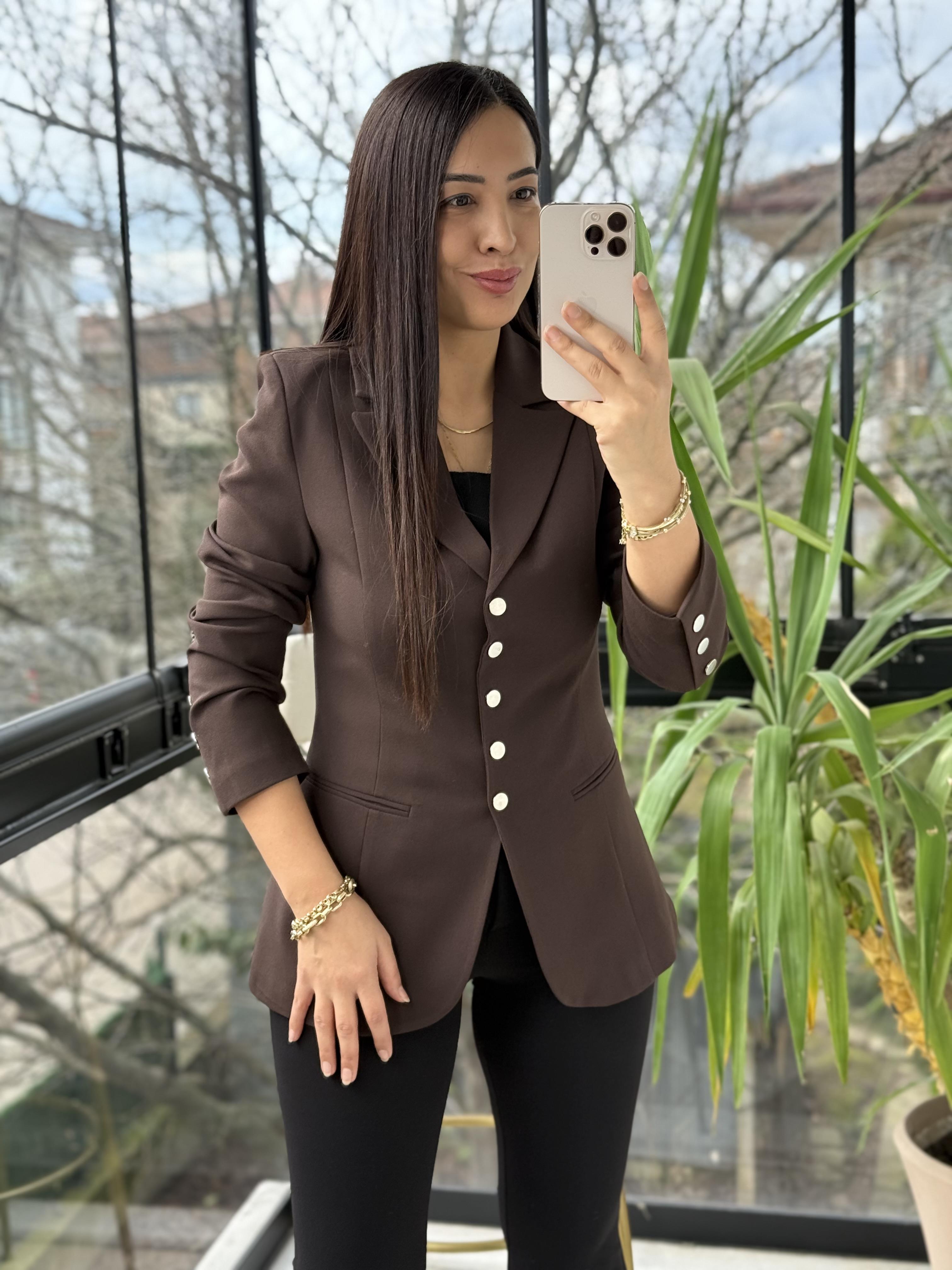 Beş Düğme Slimfit Blazer Ceket Kahve