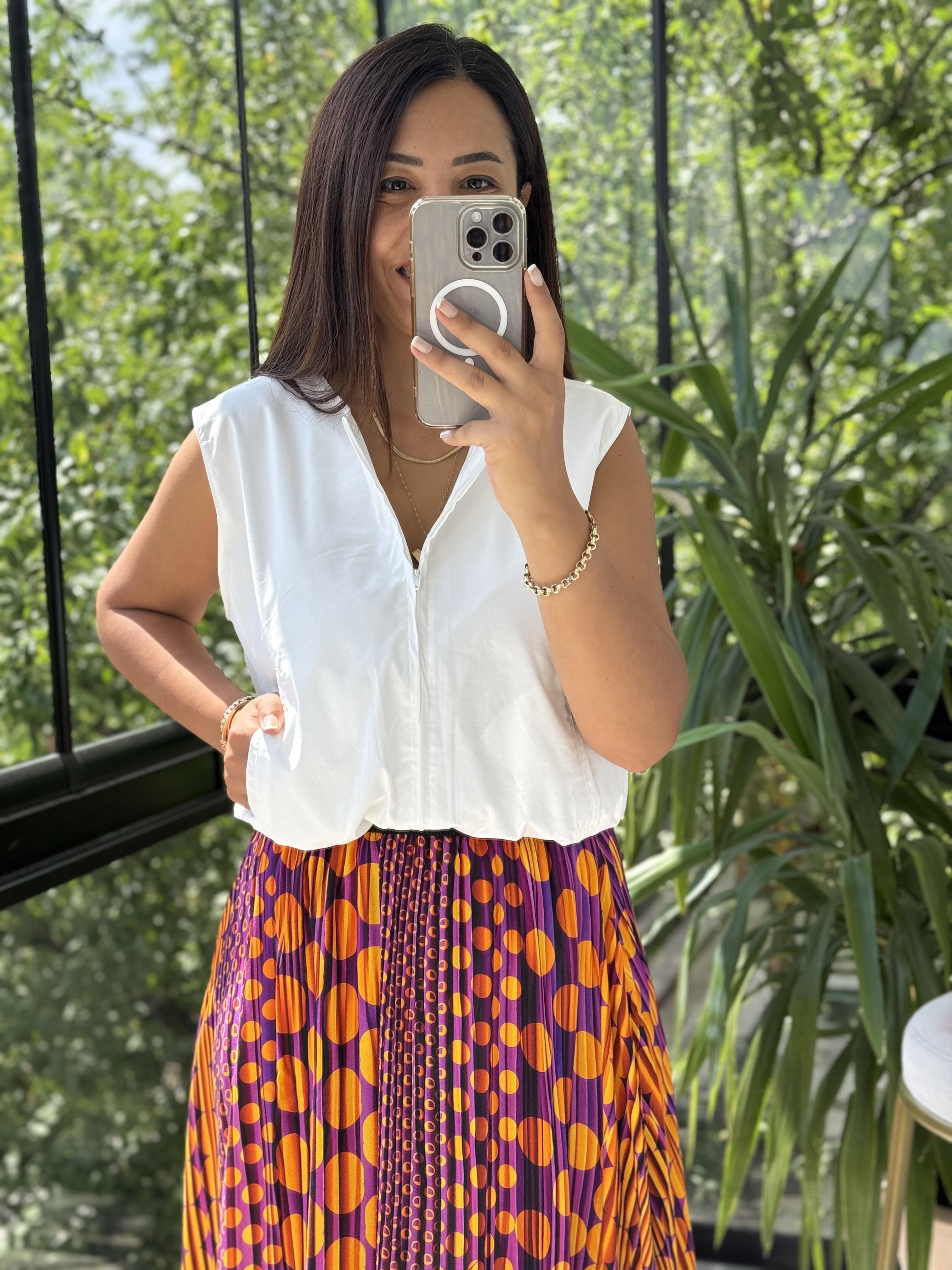 Fermuarlı Balon Bluz Ekru