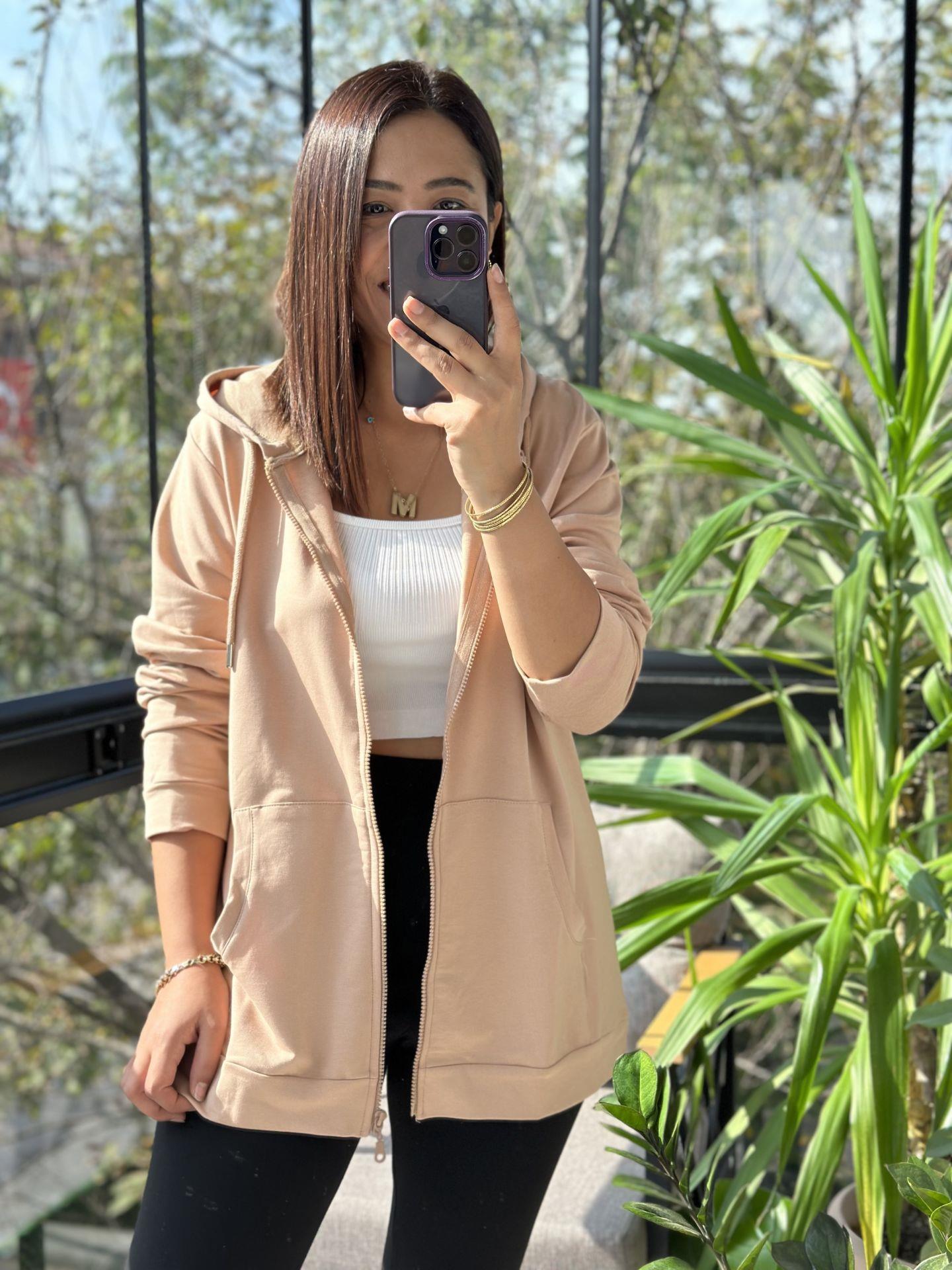 Fermuarlı Sweatshirt Vizon