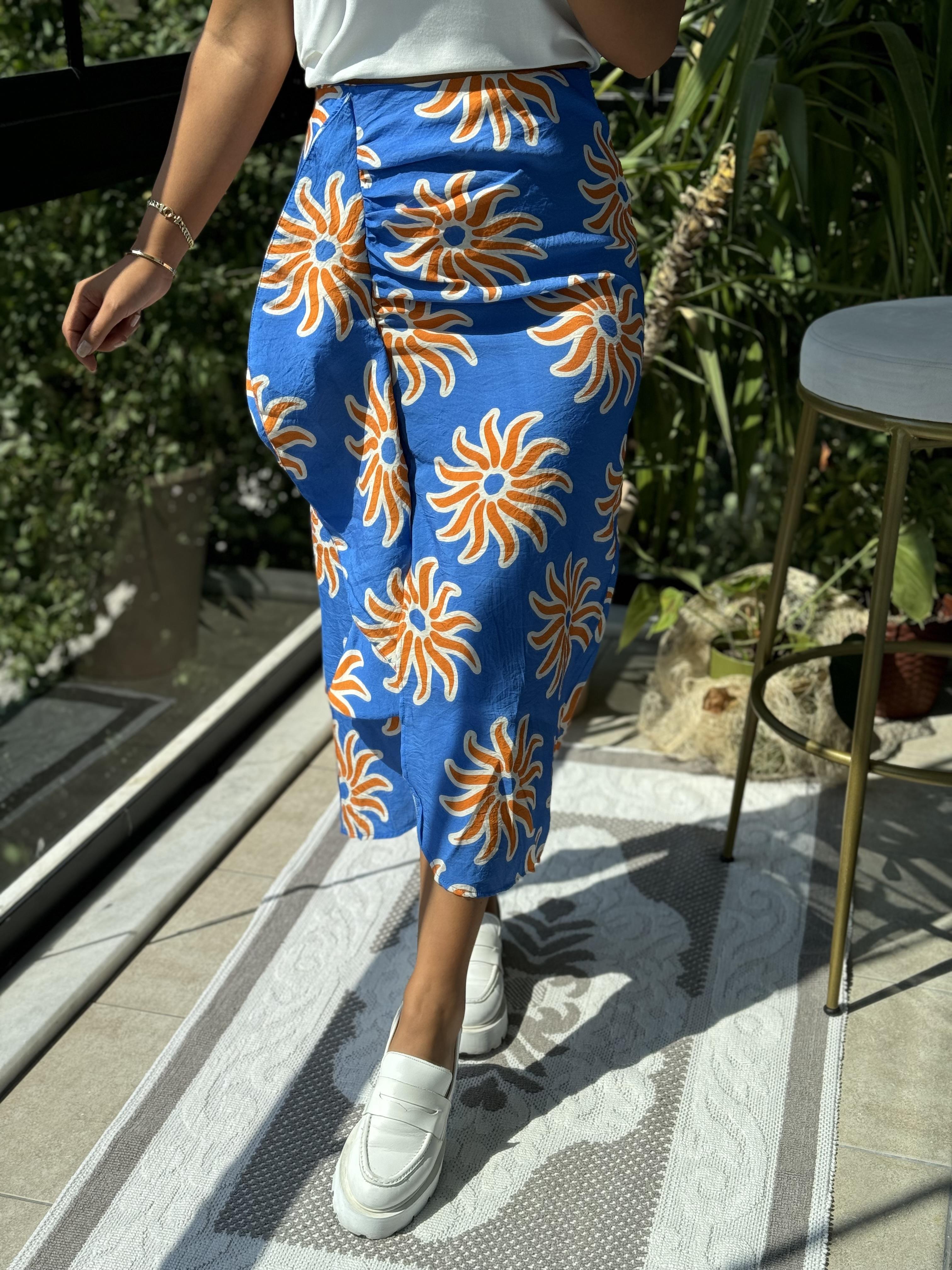 Fırfırlı Desenli Etek Mavi