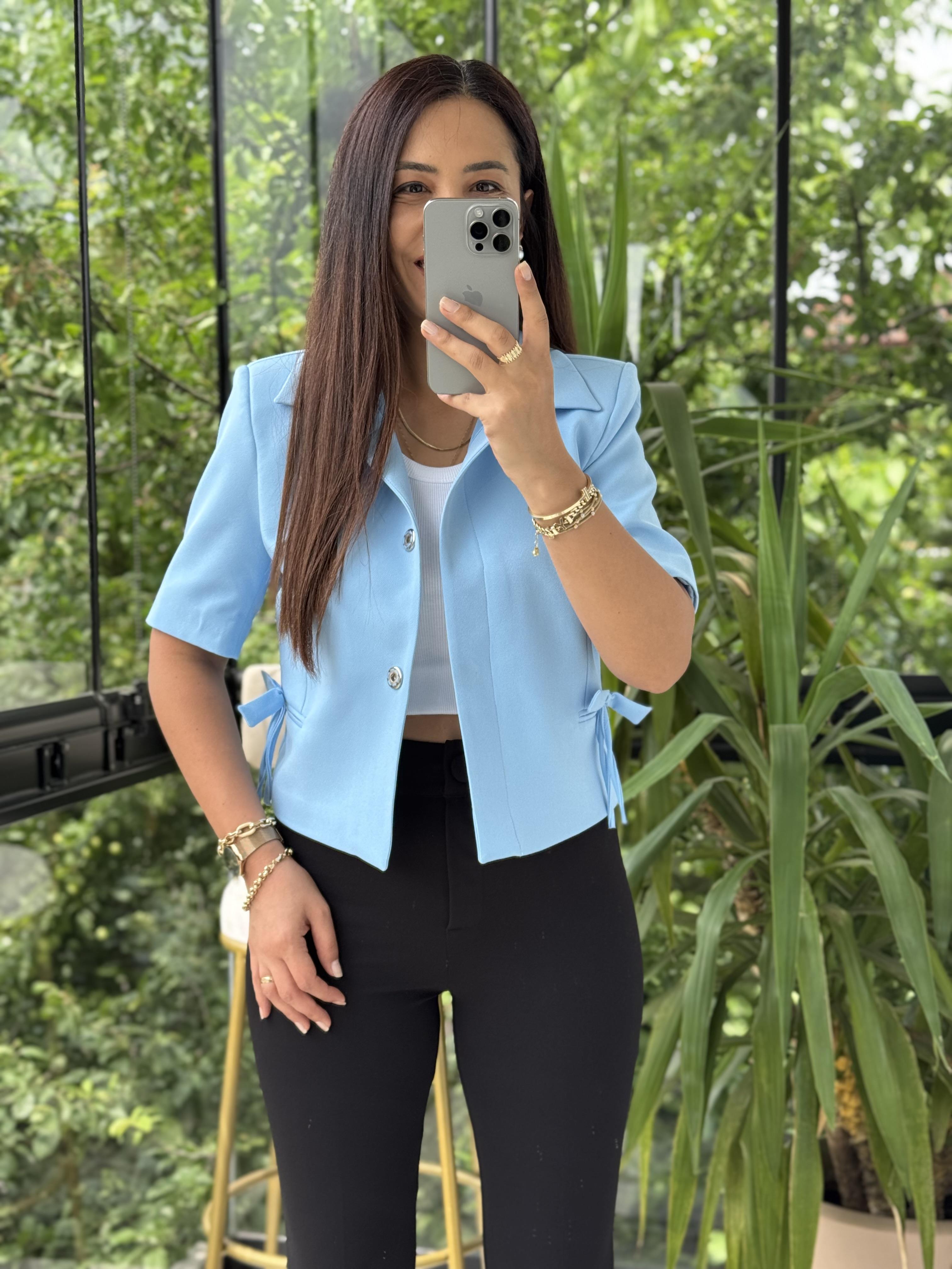 Fiyonk Detaylı Kısa Kol Blazer Bebe Mavi