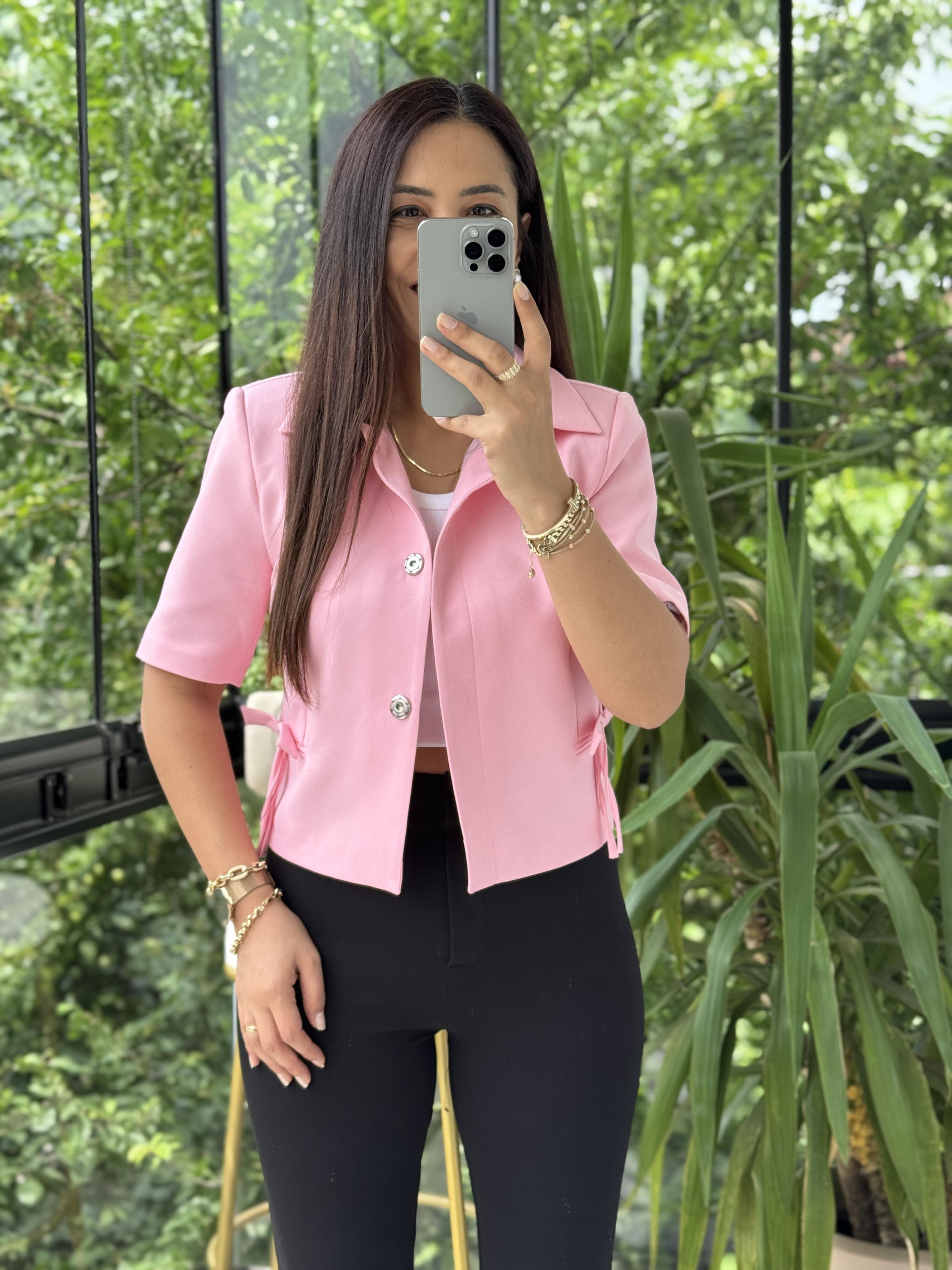 Fiyonk Detaylı Kısa Kol Blazer Pembe