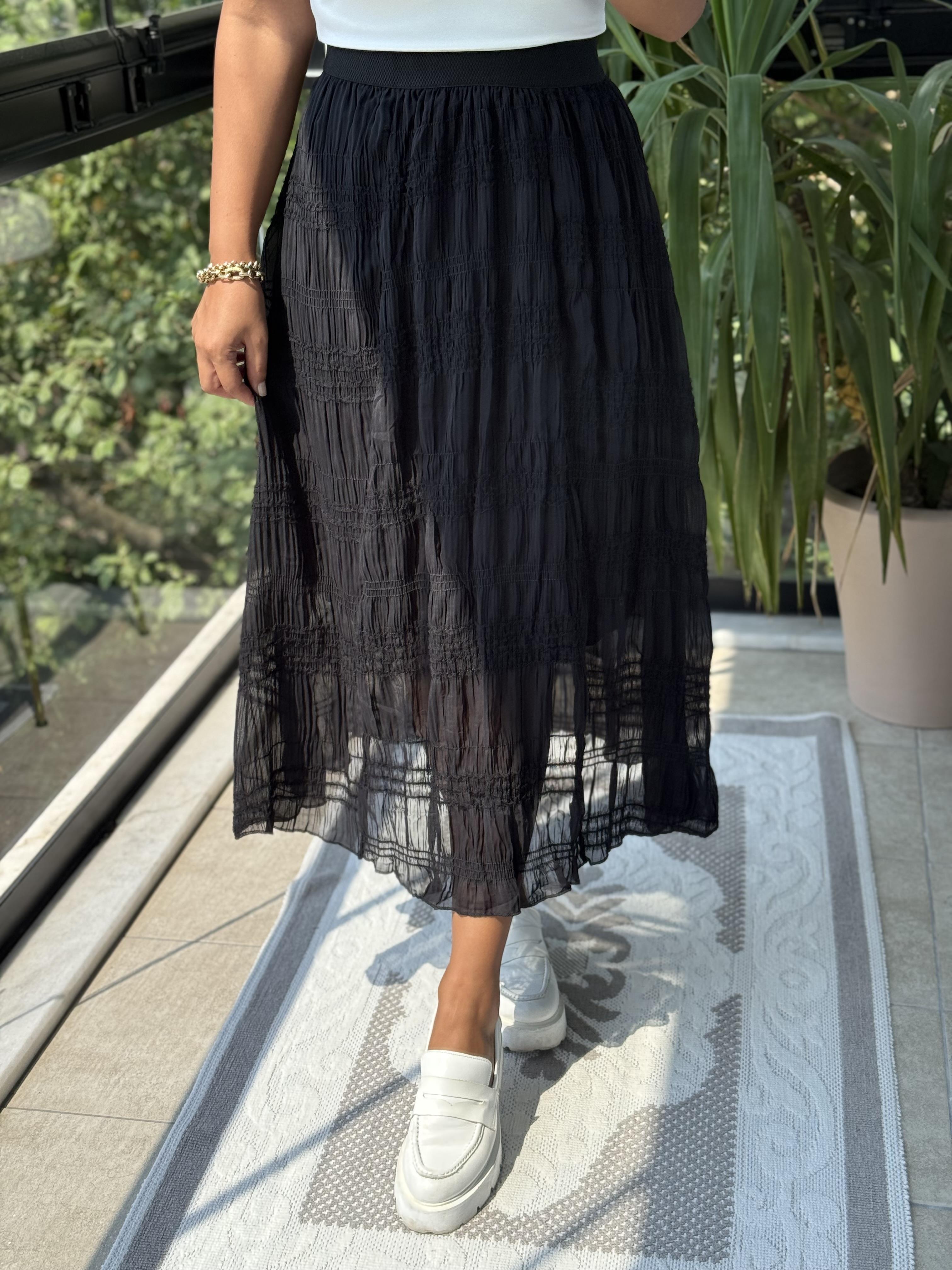 Gofre Maxi Etek Siyah