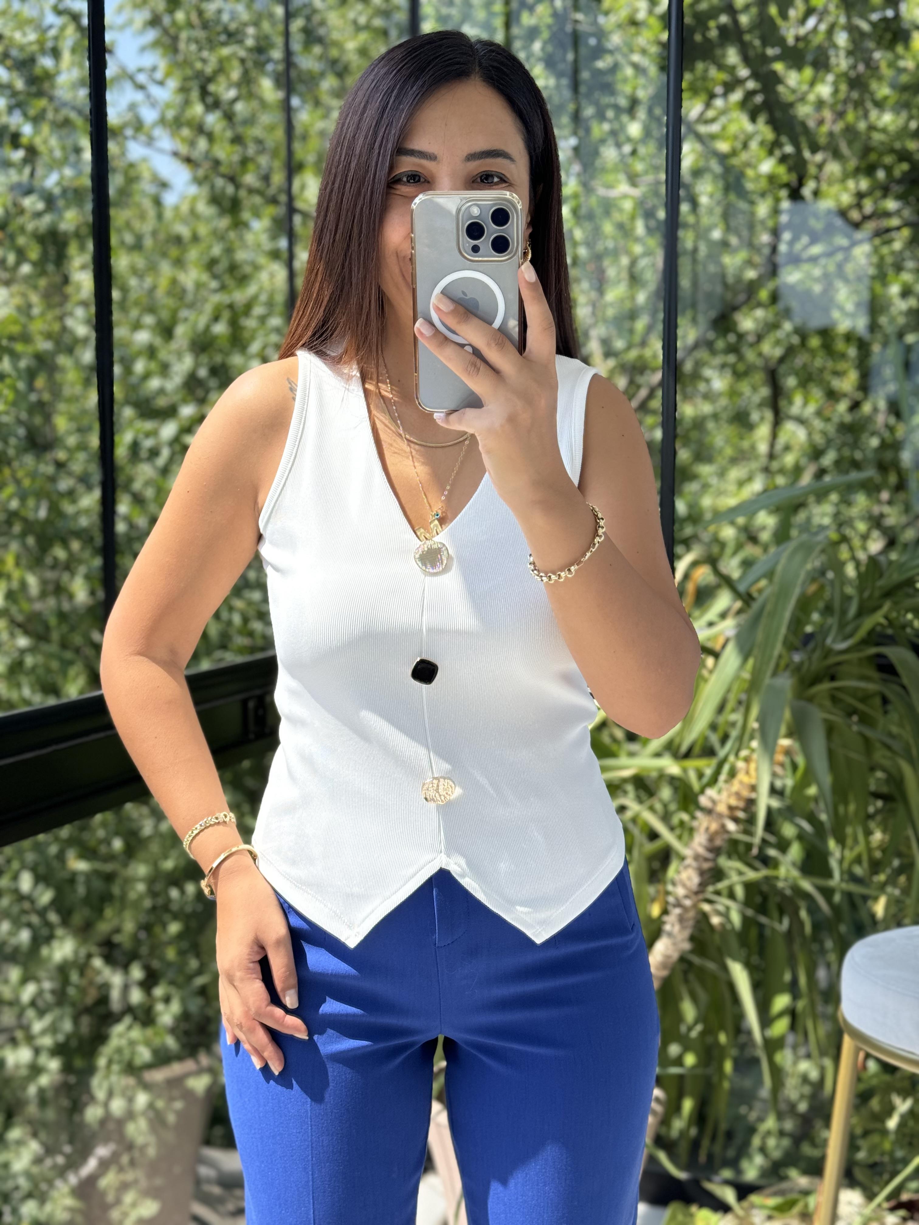 Gold Düğmeli Yelek Beyaz